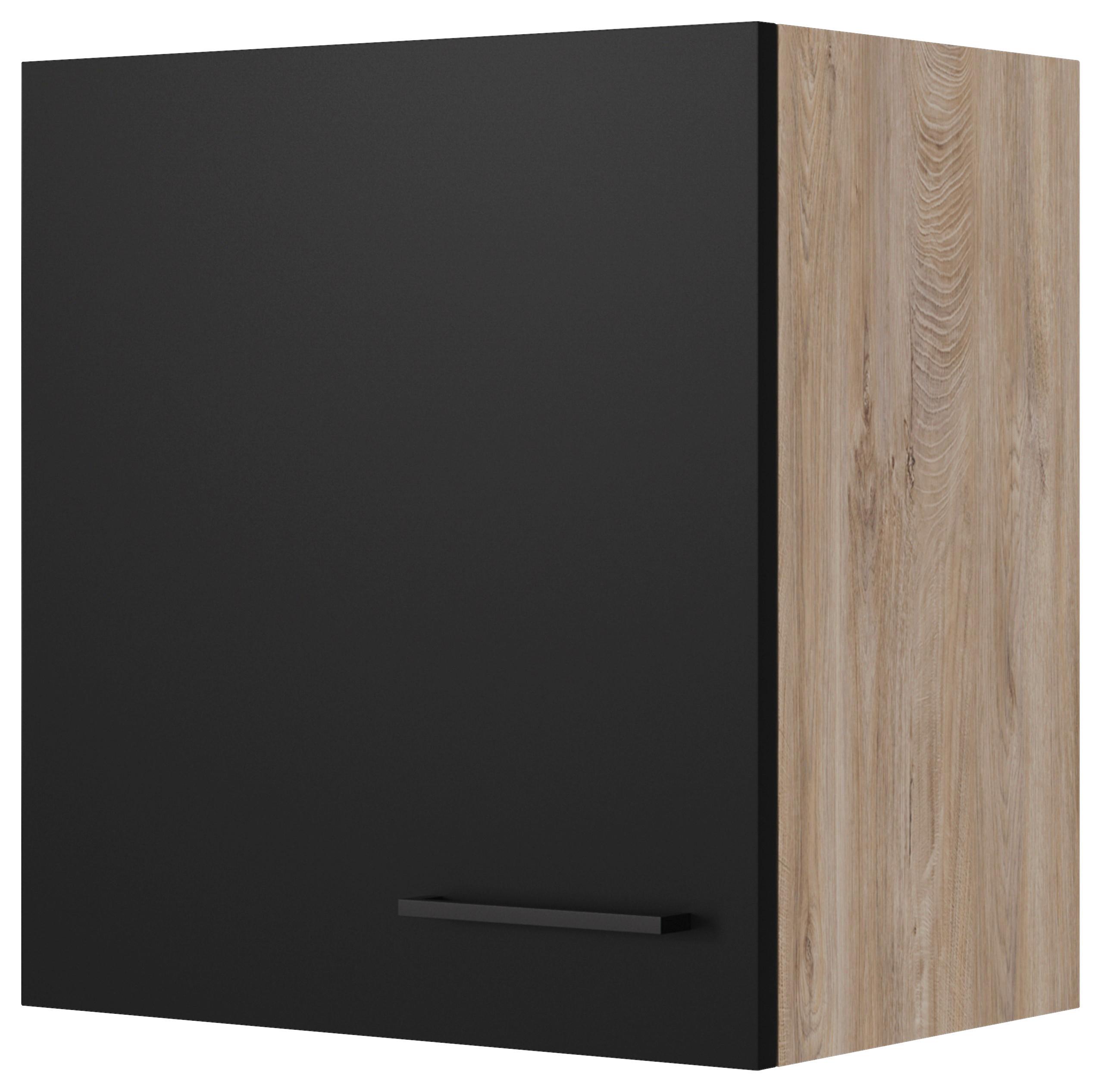 Kuhinjska Zgornja Omarica Capri, Črna, Hrast - črna/barve hrasta, Konvencionalno, kovina/leseni material (50/54,8/32cm) - FlexWell