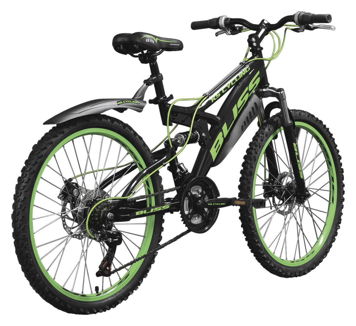 Kinderfahrrad MTB Fully 24" Bliss RH 38cm - Schwarz/Grün, Basics, Metall (180/70/80cm) - KS Cycling