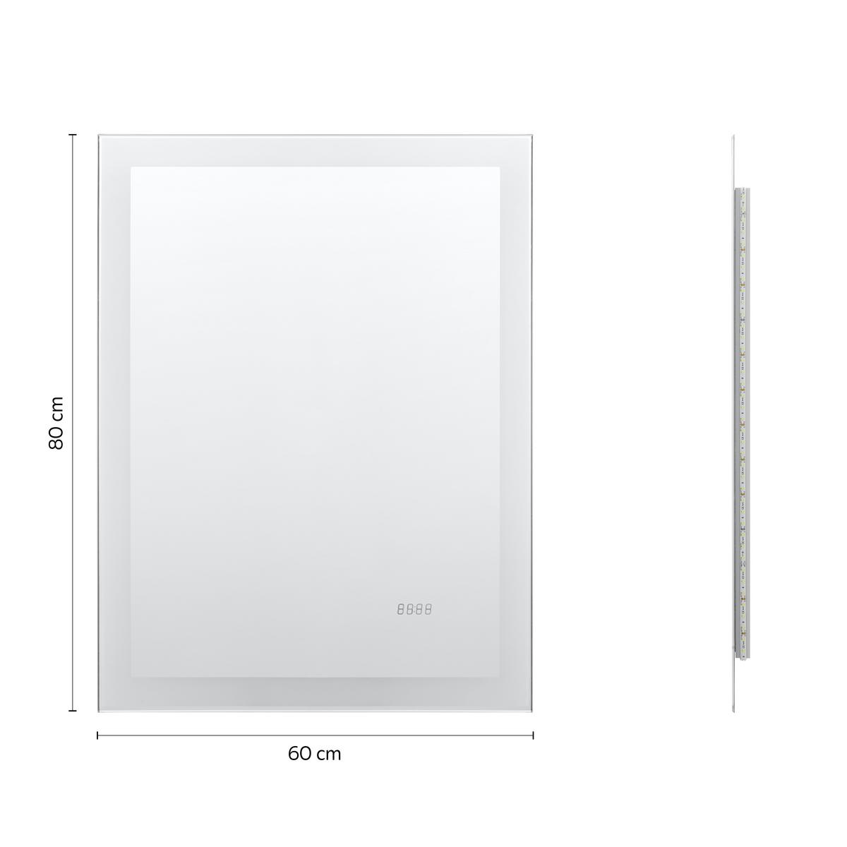 Wandspiegel in Grau inkl. LED 'Mirror Clock' - Silberfarben/Grau, Basics, Glas/Holzwerkstoff (60/80/3cm)