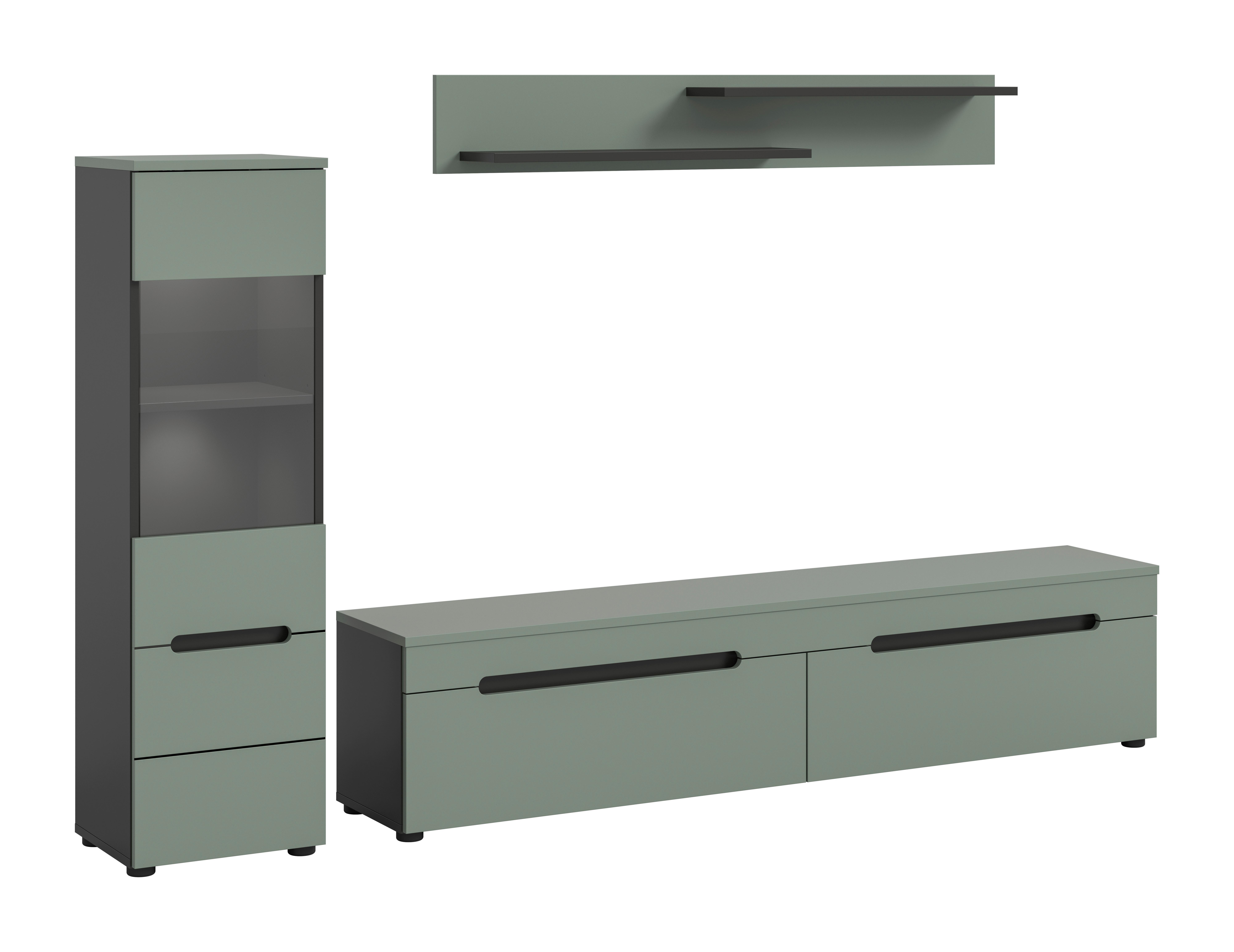 Dnevni Regal Canu, Sivozelena, Osvetlitev, 3-Delni - siva/črna, Design, umetna masa/leseni material (221/141/33cm) - Livetastic