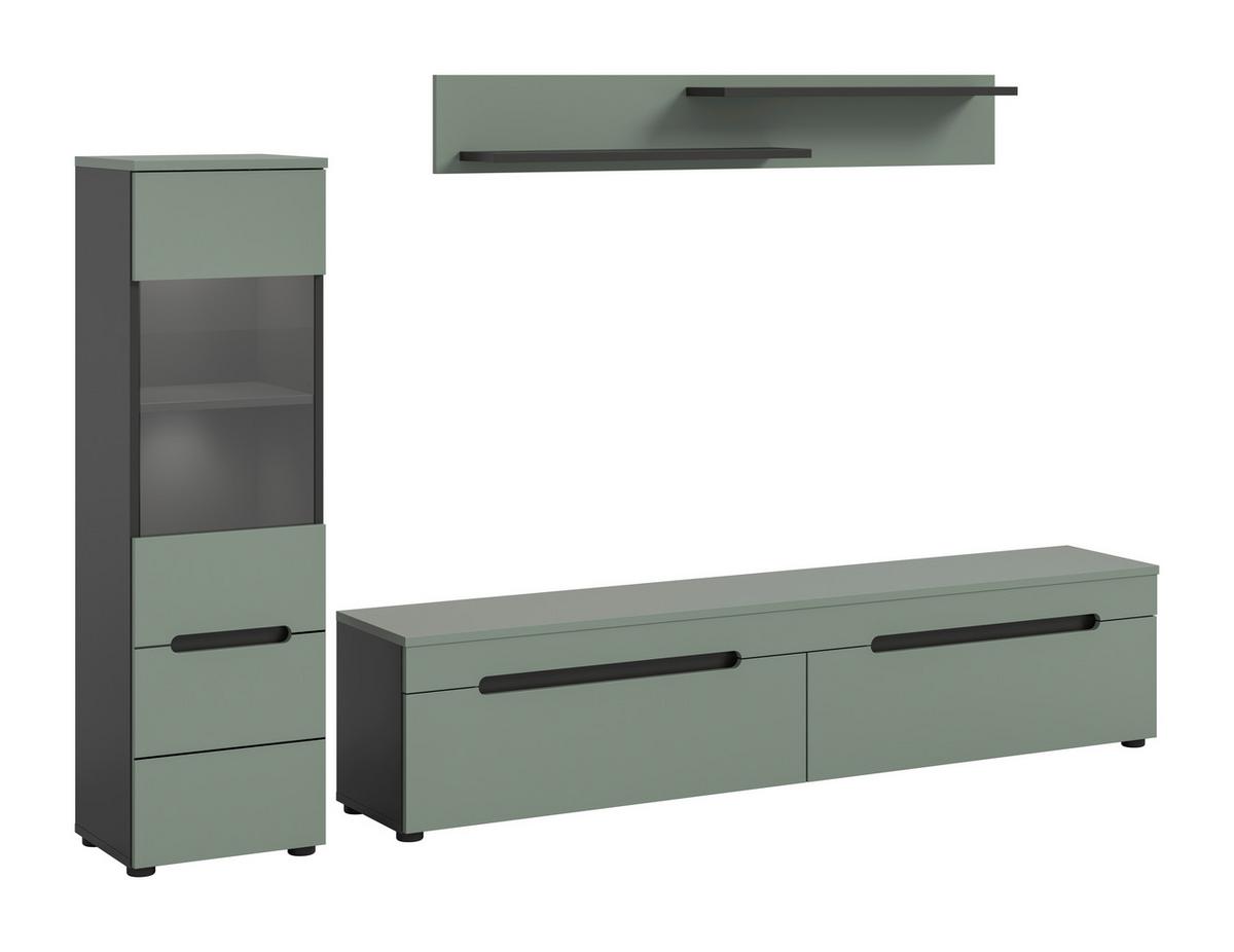 Dnevni Regal Canu, Sivozelena, Osvetlitev, 3-Delni - siva/črna, Design, umetna masa/leseni material (221/141/33cm) - Livetastic