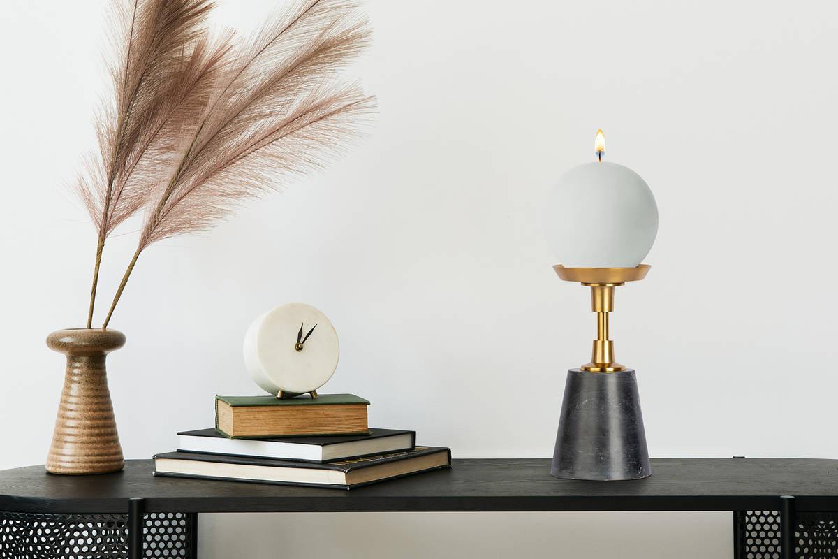 KERZENSTÄNDER KERZENHALTER FAYYA 125 - Goldfarben/Schwarz, Trend, Stein/Metall (10/22/10cm) - Kayoom