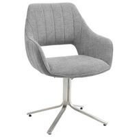 Naslanjač Bacares, Vrtljiv, Siva - barve nerjavečega jekla/siva, Trendi, kovina/tekstil (62/88/63cm) - Premium Living