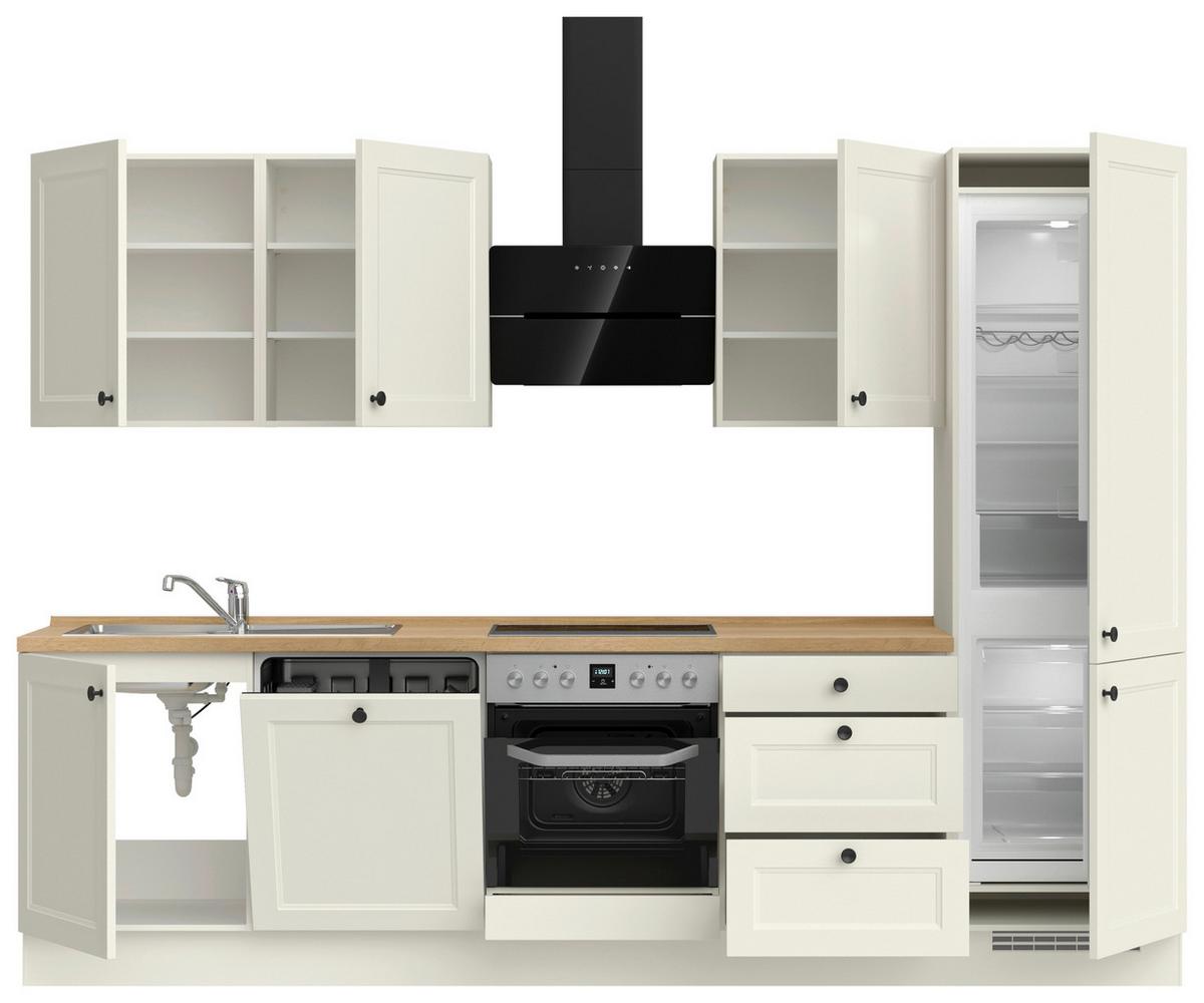 Küchenblock Cascada High m. Geräten Weiß - Eichefarben/Schwarz, MODERN, Holzwerkstoff/Metall (300cm) - Nobilia