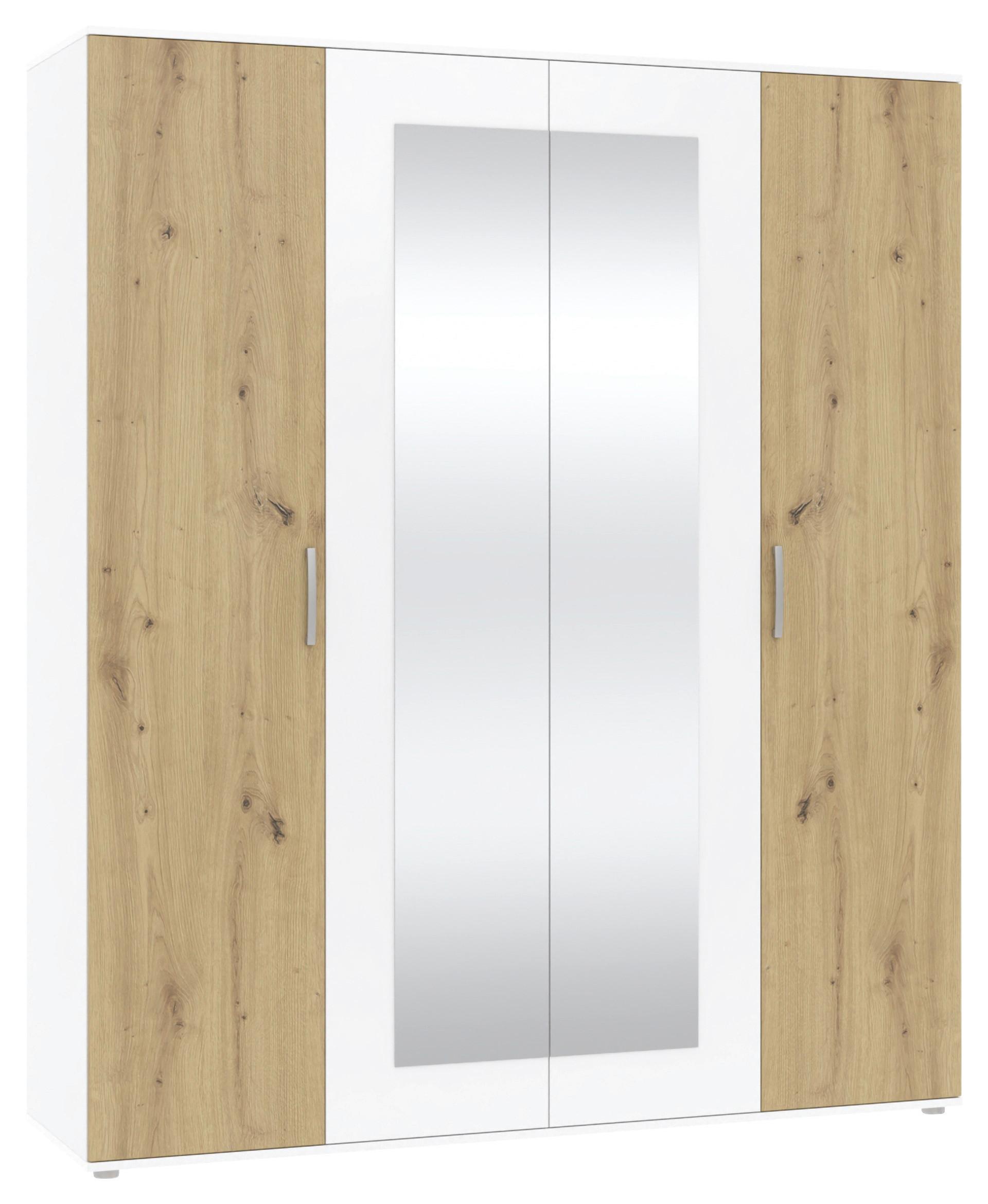 Drehtürenschrank Jan Weiß/Eiche Artisan - Chromfarben/Weiß, KONVENTIONELL, Glas/Holzwerkstoff (180/210/52cm) - Mömax