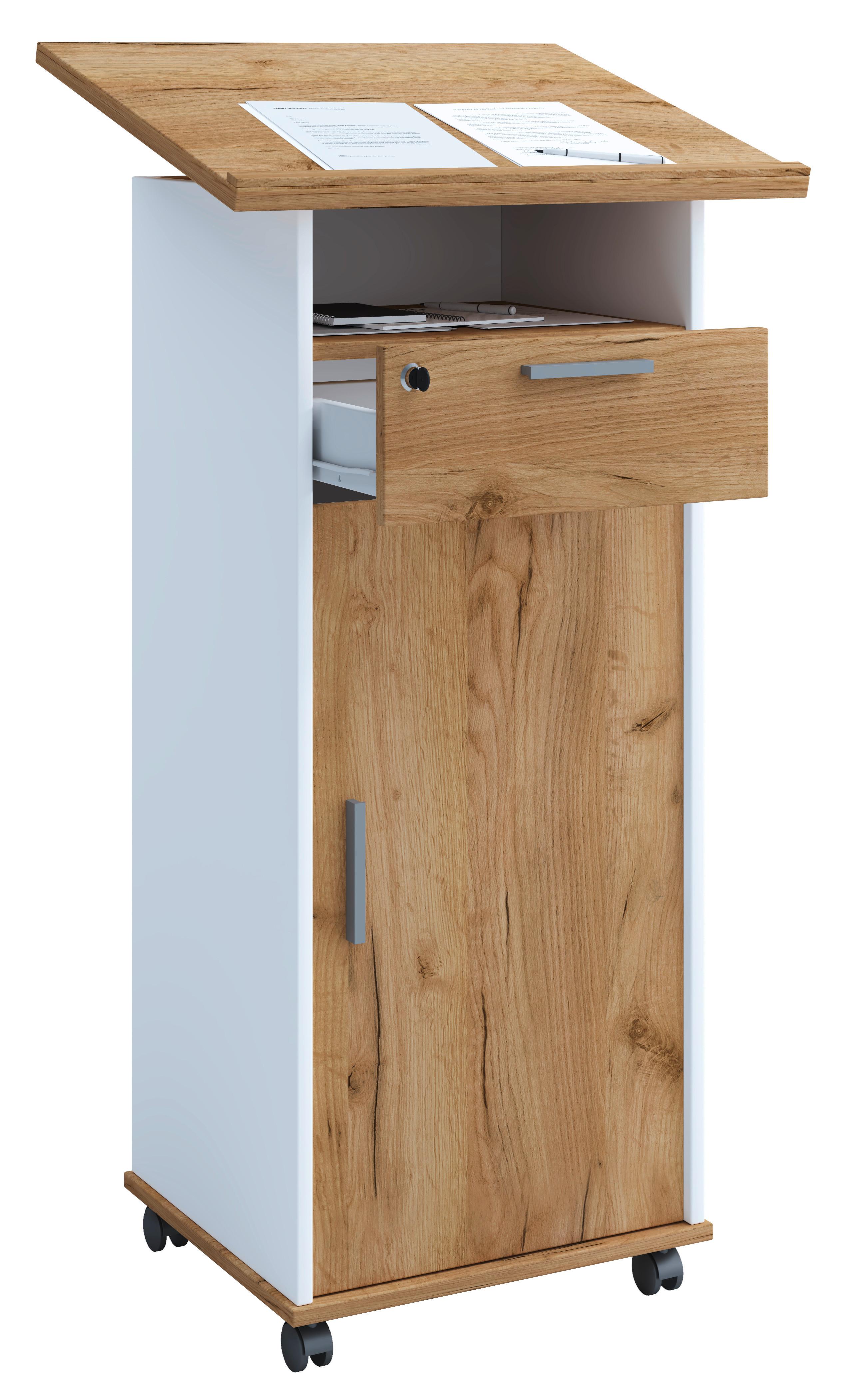 LUTRIN MELTA - chêne miel/blanc, Design, matériau de bois (60/50/108,3cm) - MID.YOU