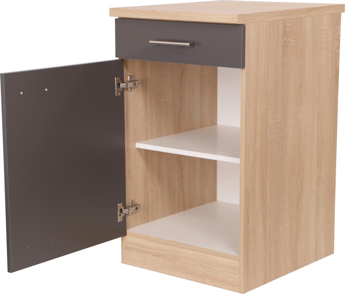 Kuhinjska Spodnja Omarica Merle, Barva Hrasta, Siva - srebrne barve/siva, Basics, kovina/leseni material (50/84,8/60cm) - Respekta