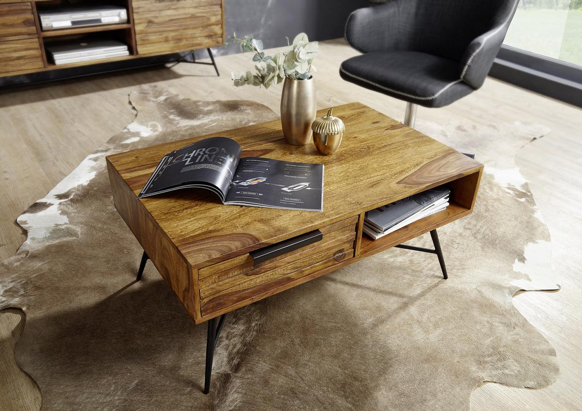 COUCHTISCH NISHAN - Sheeshamfarben/Schwarz, Design, Holz/Metall (87/41/55cm) - MID.YOU