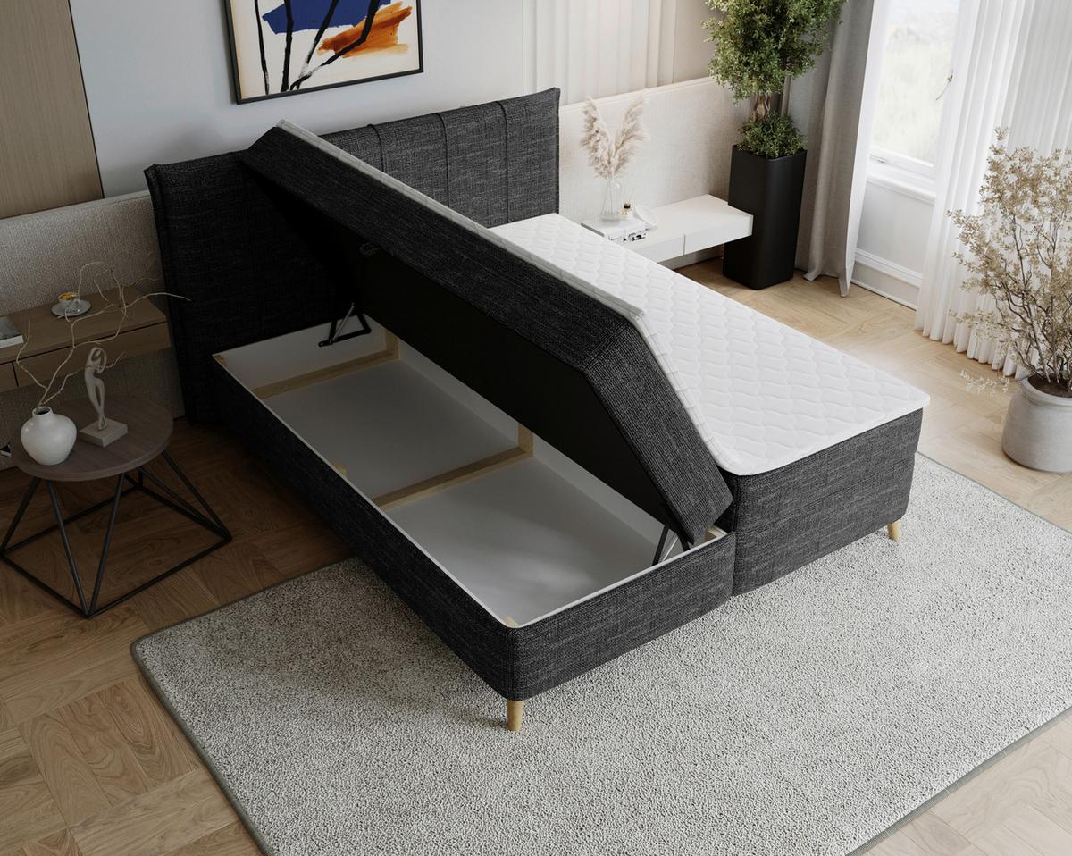 Boxbett Veloria Schwarz ca. 160x200cm - Schwarz, KONVENTIONELL, Textil/Metall (160/200cm) - Based