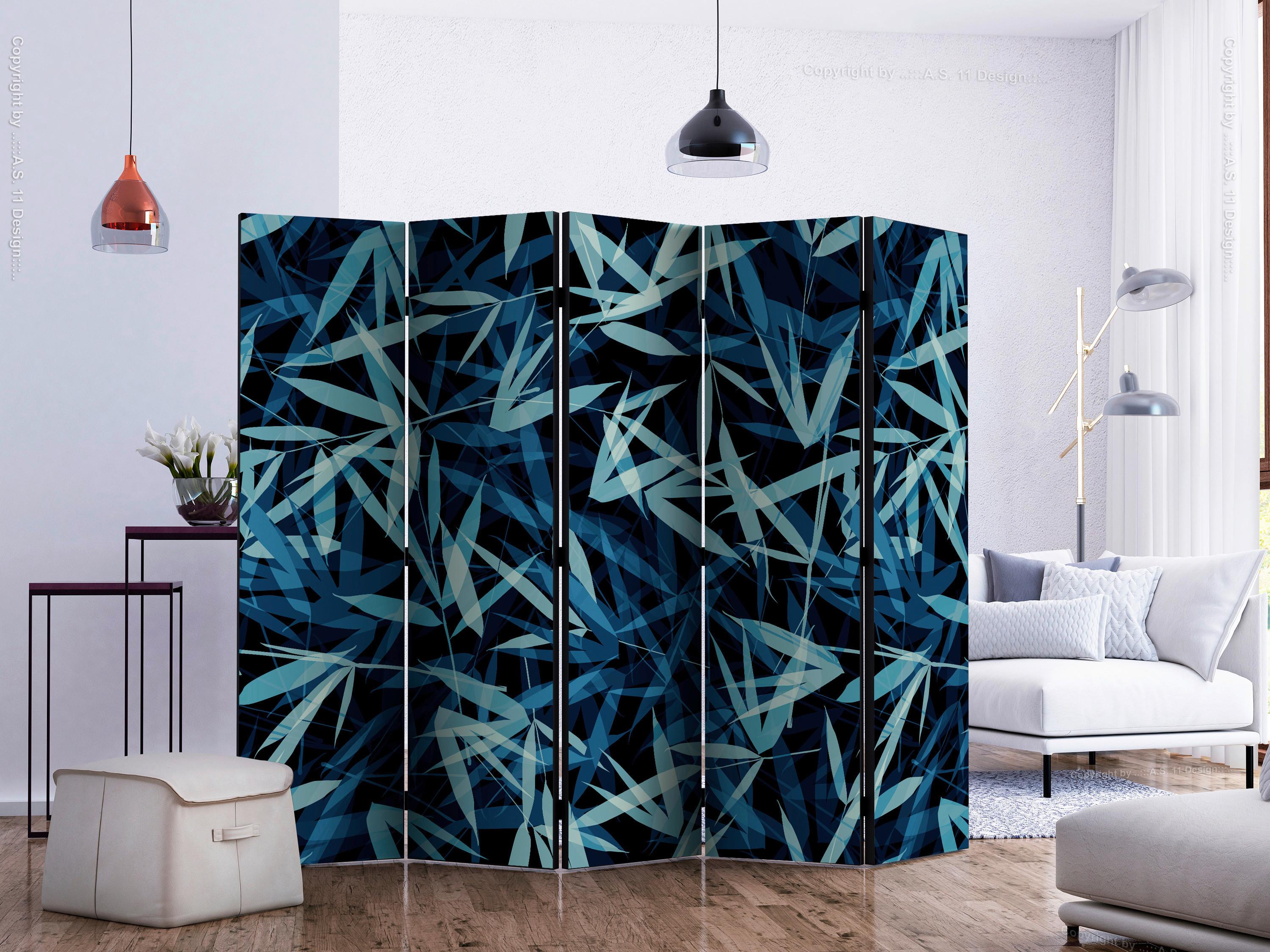 Paravan Wild Nature At Night I, 5-Delni, Dvostranski - modra/meta zelena, Basics, tekstil/les (225/172/3cm) - artgeist