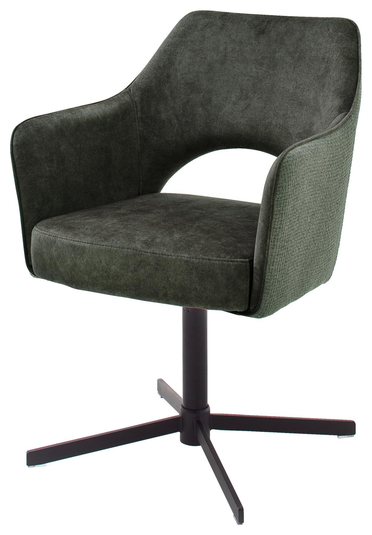 Armlehnstuhl Valletta in Olivgrün/Schwarz - Schwarz/Olivgrün, Konventionell, Textil/Metall (61/85/60cm) - Premium Living