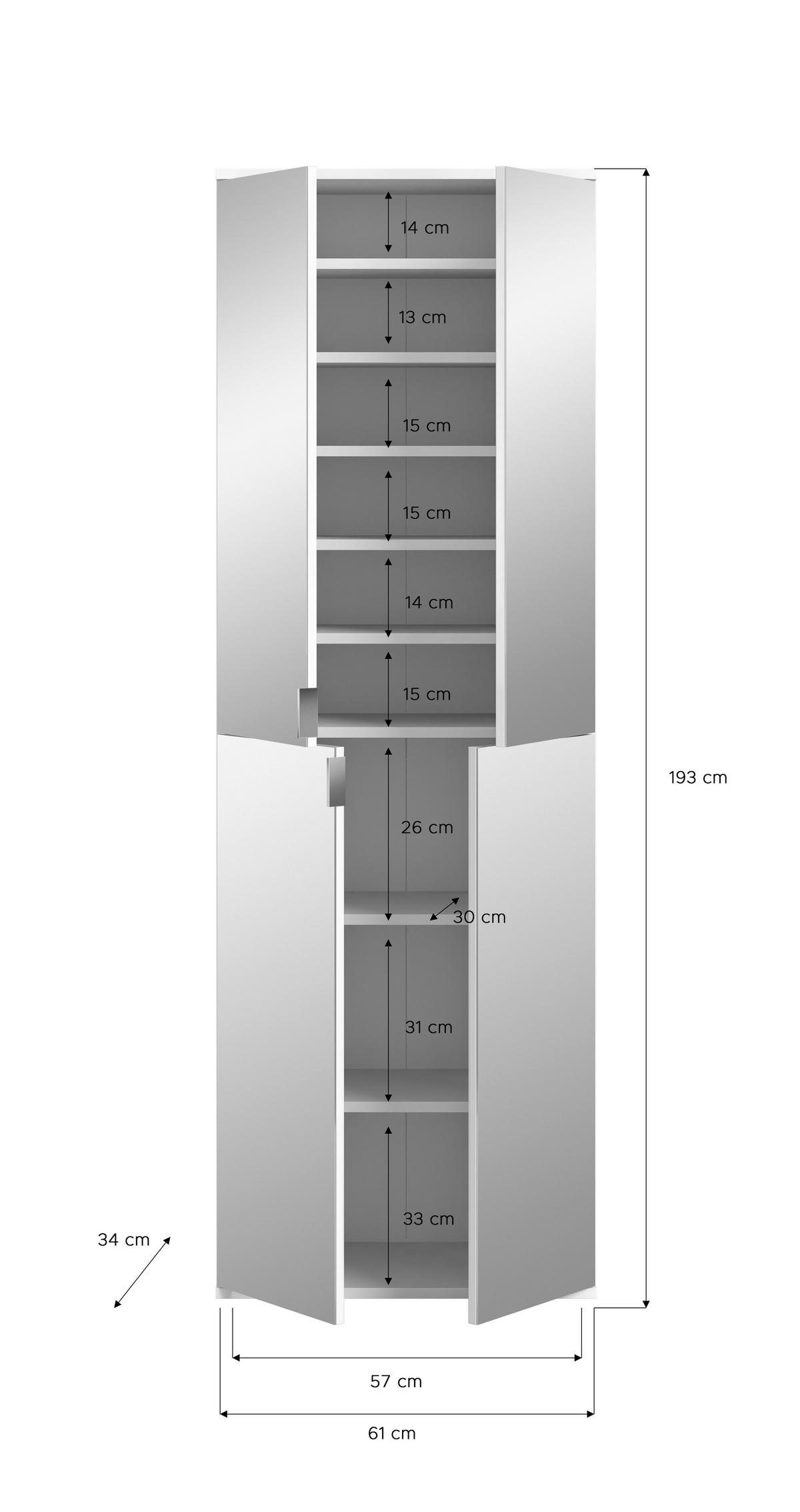 Predsoba Projekt X, Bela, Barva Hrasta, 3-Delno - bela/visoki sijaj, Konvencionalno, steklo/leseni material (212/193/34cm) - MID.YOU