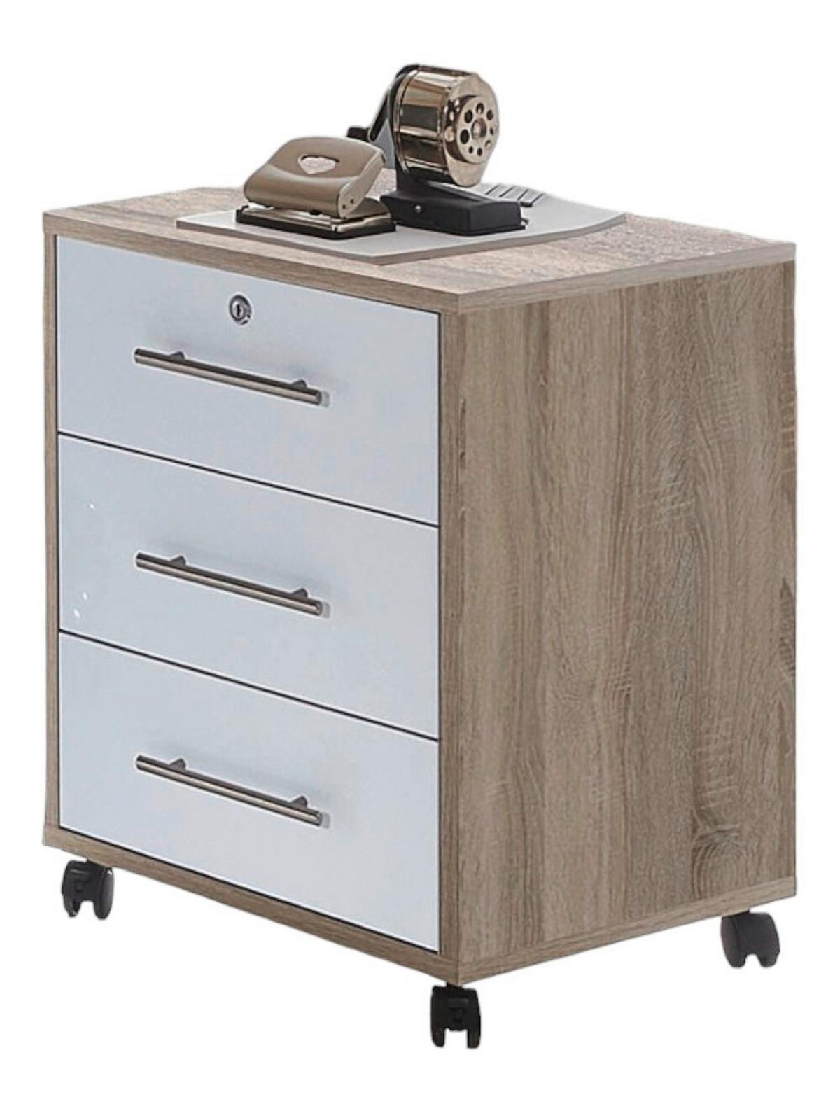 Büro Office Edition Set 1 Sonoma Eiche/Weiß - Weiß Hochglanz/Sonoma Eiche, MODERN, Holzwerkstoff - MID.YOU