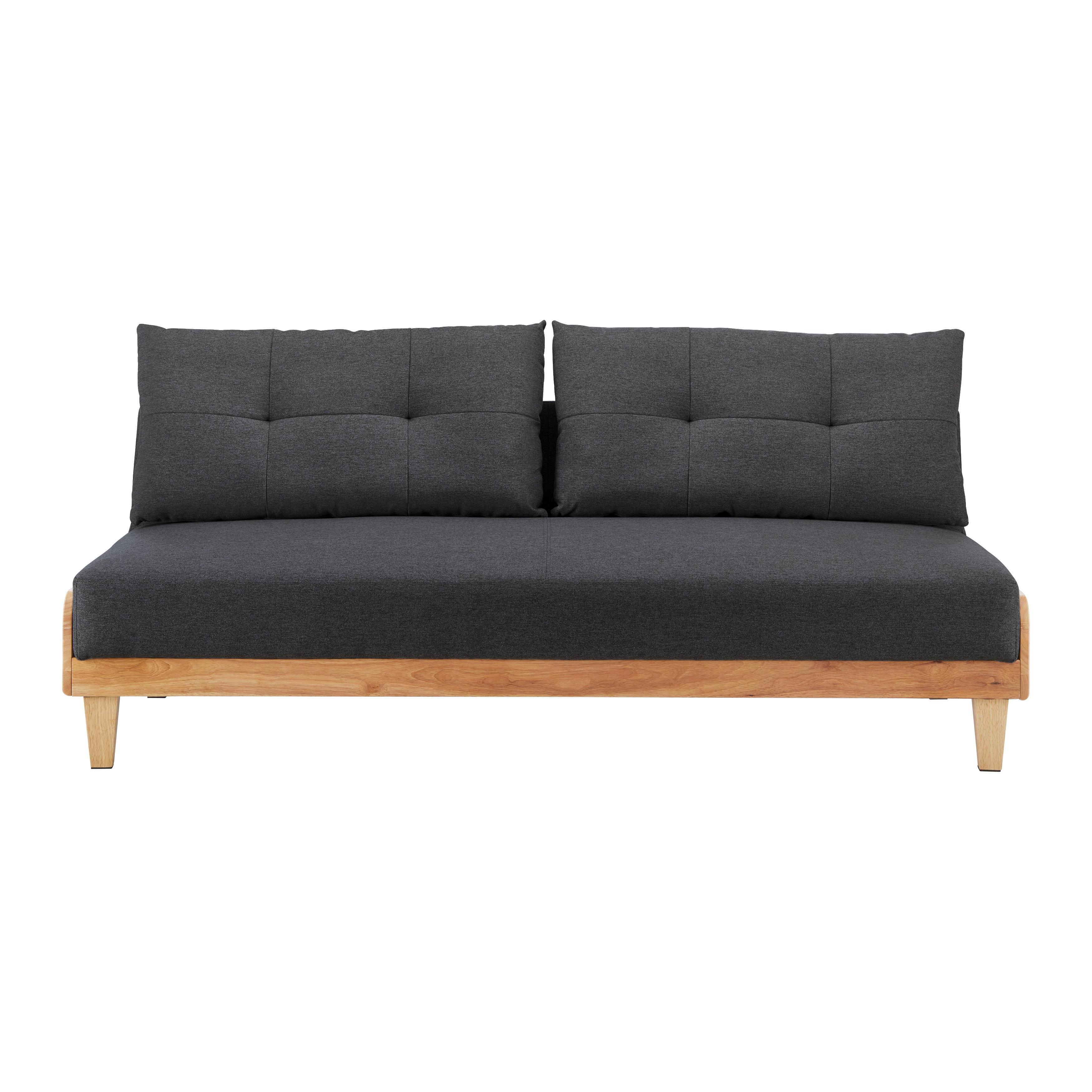 Sofa mit Schlaffunktion dunkelgrau, "Jan" - Dunkelgrau/Naturfarben, Modern, Holz/Textil (186/89/79cm) - Bessagi Home