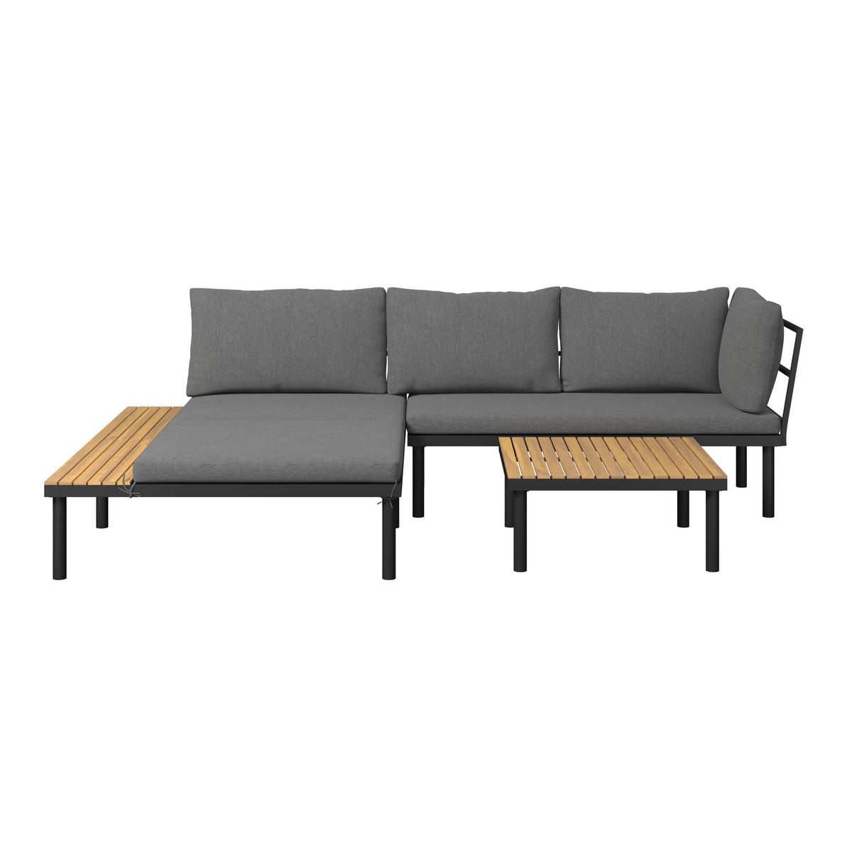 KOMPLET MEBLI TARASOWYCH BORIS - kolor akacjowy/czarny, Basics, metal/drewno (159/273,5cm) - Ambia Garden