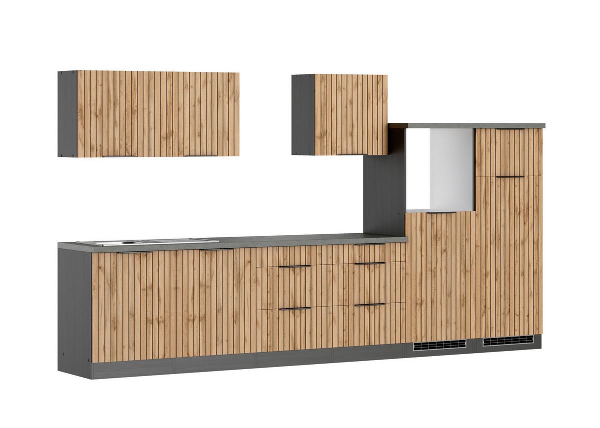 Küchenleerblock Liverpool o. Geräte Graphit/Eichefarben - Schieferfarben/Eiche Wotan, Basics, Holzwerkstoff/Metall (360cm) - Held