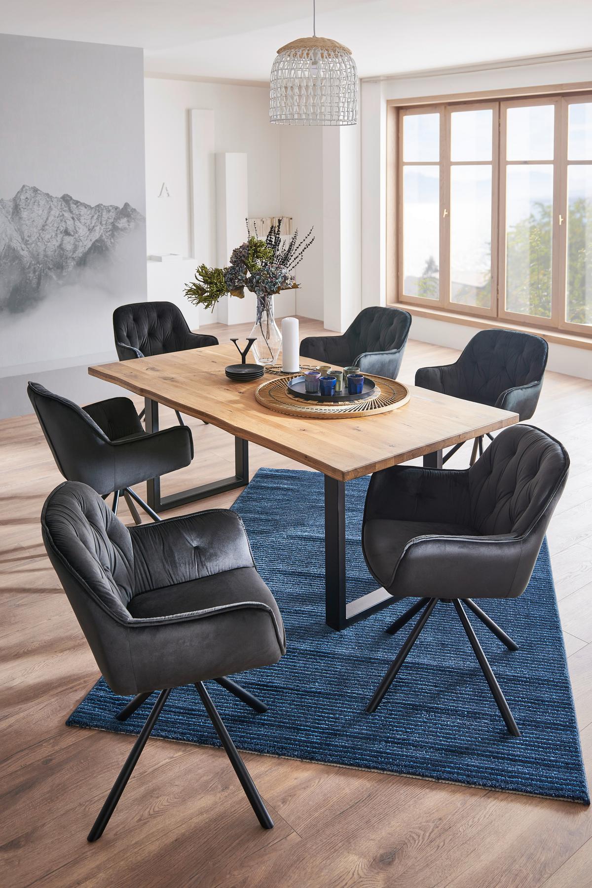 Masă sufragerie Rockford - culoare lemn stejar/negru, Modern, lemn/metal (200/77/100cm)