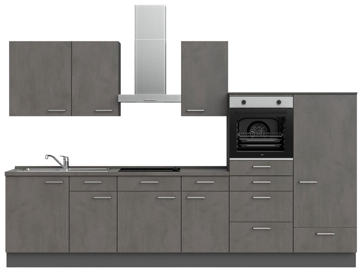 Küchenblock Riva Low m. Geräten Schieferfarben - Schieferfarben/Edelstahlfarben, MODERN, Holzwerkstoff/Metall (330cm) - Nobilia
