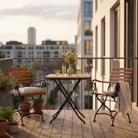 Balkonset Schlossgarten 3-tlg Eukalyptusholz/Metall - Graphitfarben/Naturfarben, MODERN, Holz/Metall - Gardenson