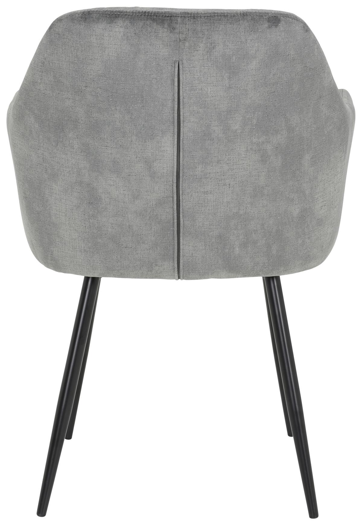 Armlehnstuhl Tina 2er-Set Grau Samt - Schwarz/Grau, MODERN, Textil/Metall (56/81/62cm) - MID.YOU