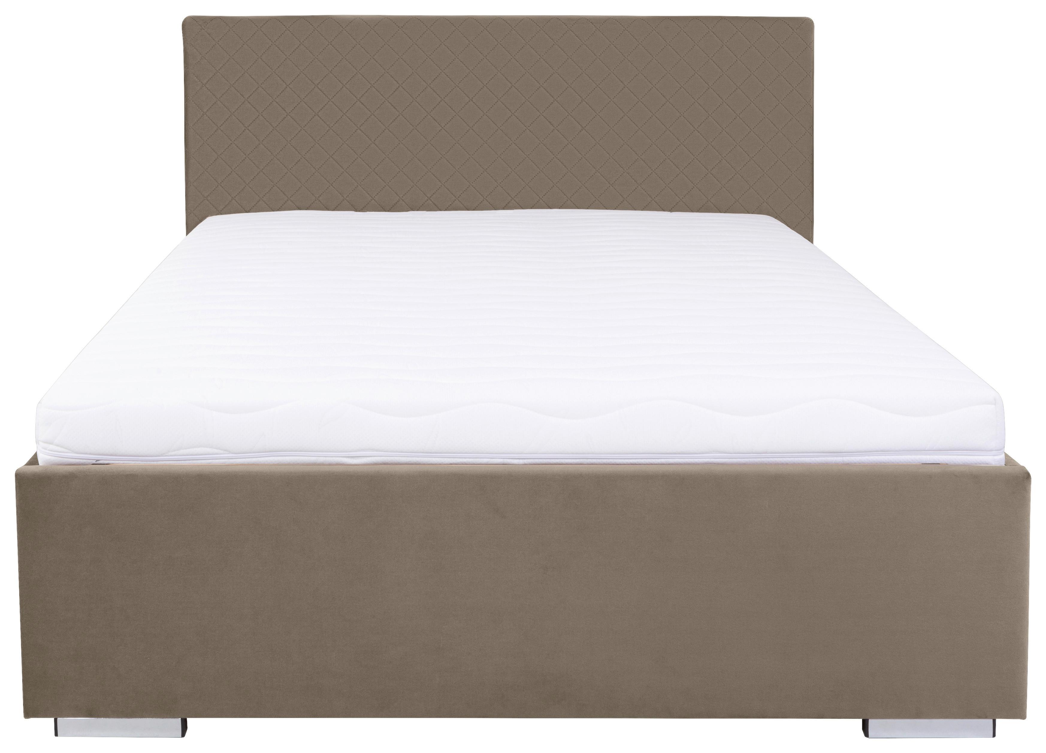 Polsterbett Syntia ca. 140x200 cm Beige - Chromfarben/Beige, MODERN, Holz/Textil (140/200cm) - MID.YOU