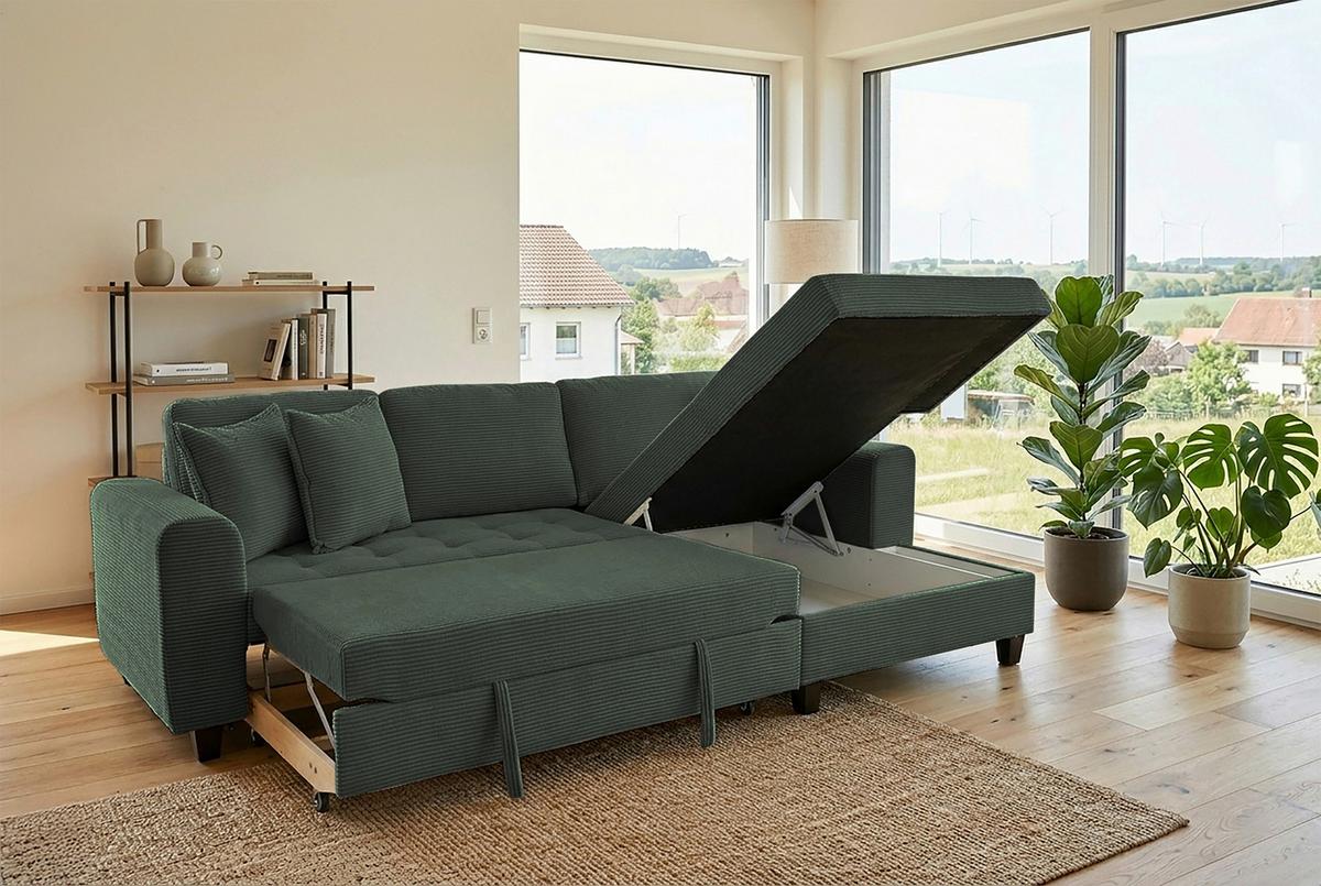 Kutna Garnitura Moritz - tamno zelena, Trend, tekstil (265/155cm) - Modern Living