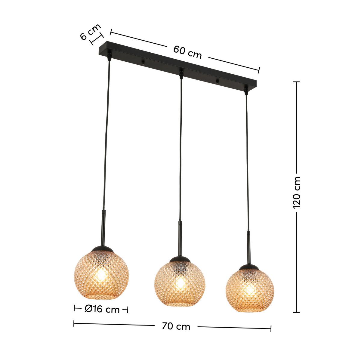 LAMPA WISZĄCA GUDI - kolor bursztynowy/czarny, Modern, metal/szkło (70/16/120cm) - Modern Living