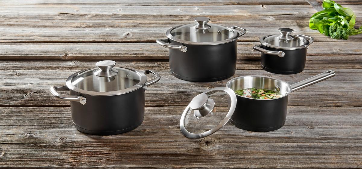 ZESTAW GARNKÓW DAVID - przejrzysty/czarny, Basics, metal/szkło - Homeware Profession.