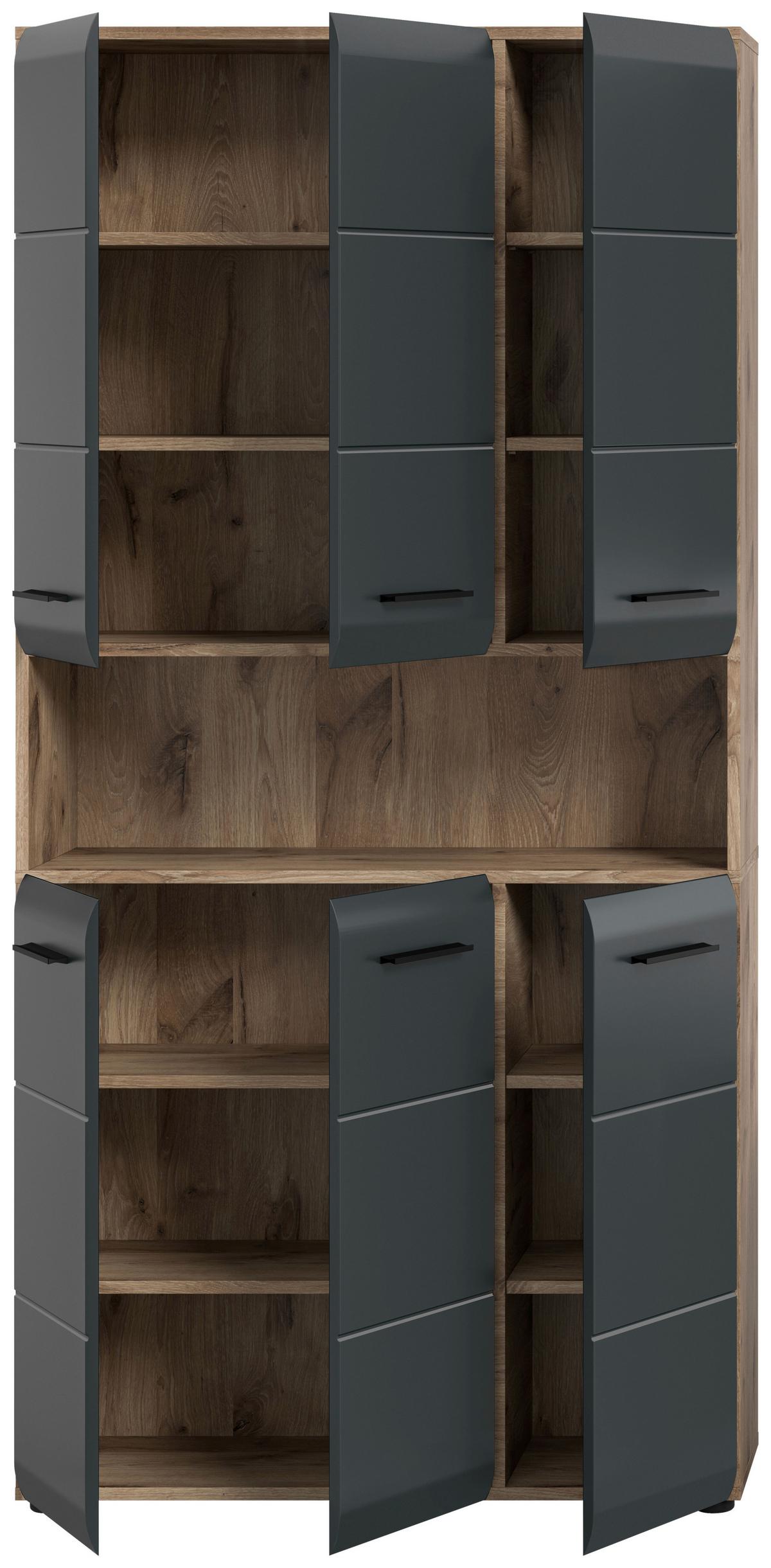 Hochschrank Ice Schwarz/Eiche dunkel - Eiche dunkel/Schwarz, Basics, Holzwerkstoff/Kunststoff (90/185/30cm) - MID.YOU