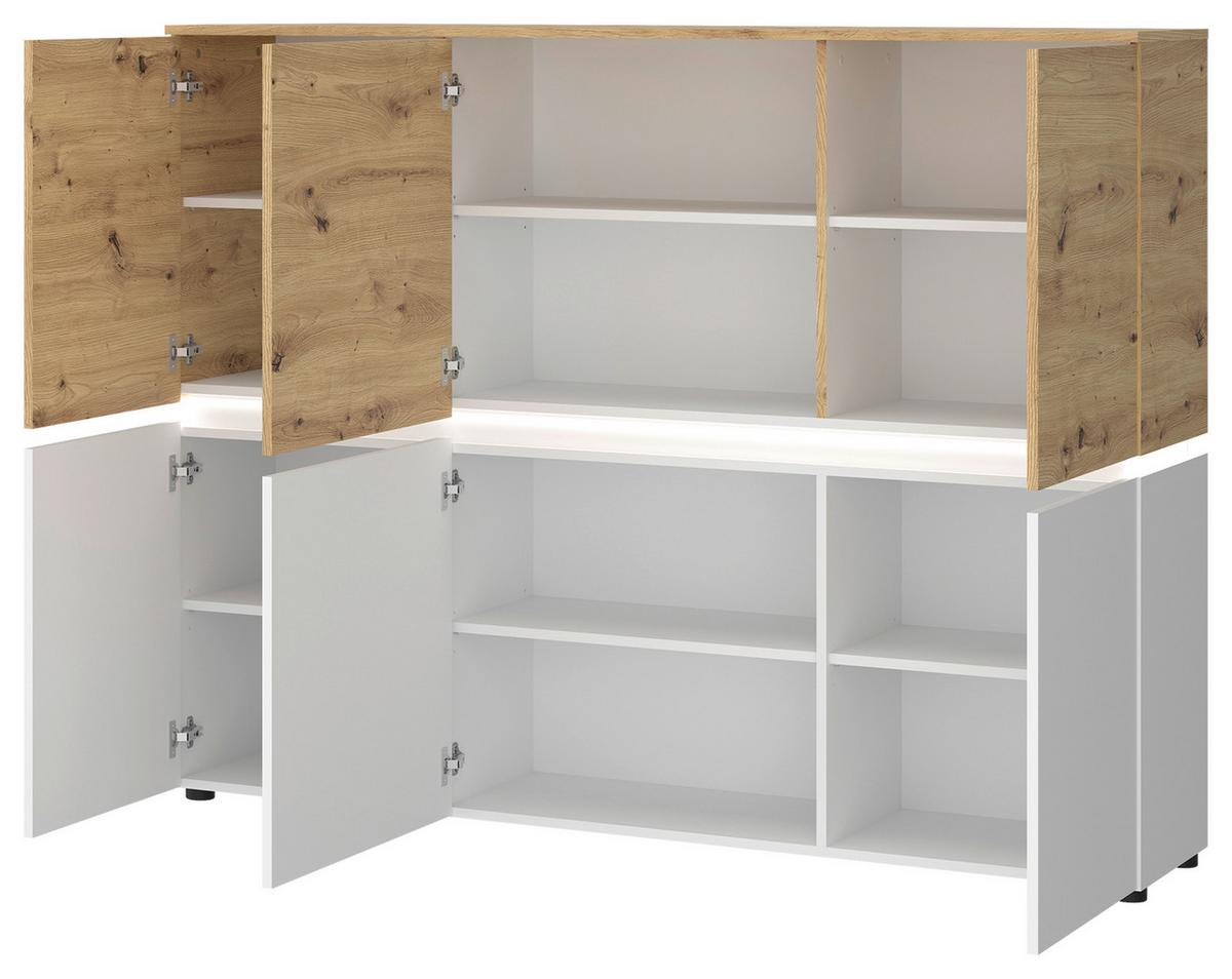 Comodă cu uși LUCI - alb/stejar Artisan, Trend, material pe bază de lemn (165,5/131,5/40cm) - Modern Living