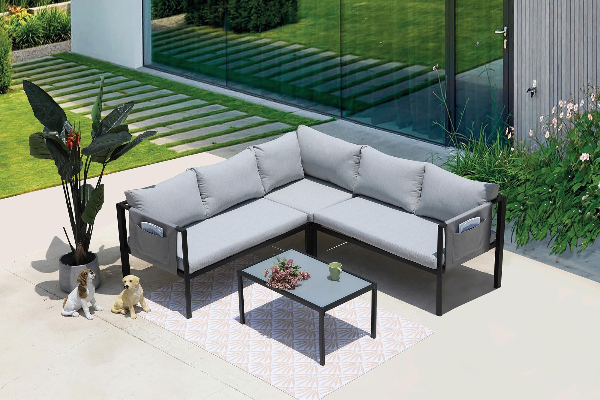 Loungegarnitur Grau/Schwarz - Schwarz/Grau, Design, Glas/Kunststoff - Gardenson