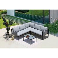 Loungegarnitur Grau/Schwarz - Schwarz/Grau, Design, Glas/Kunststoff - Gardenson