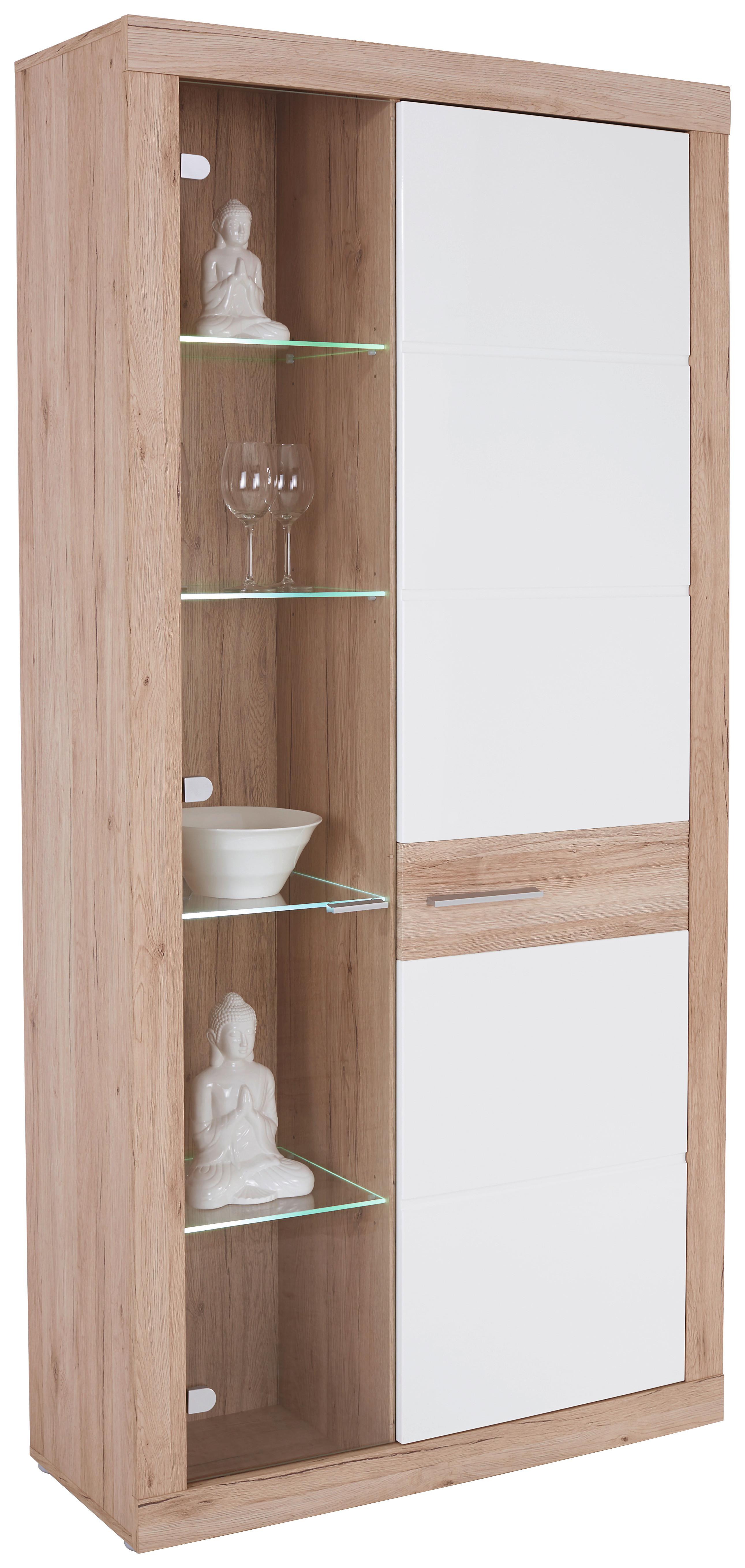 Vitrina Malta - bijela/boje hrasta, Moderno, staklo/drvni materijal (96/197/35cm) - Modern Living