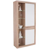 Vitrină Malta - alb/culoare lemn stejar, Modern (96/197/35cm) - Modern Living
