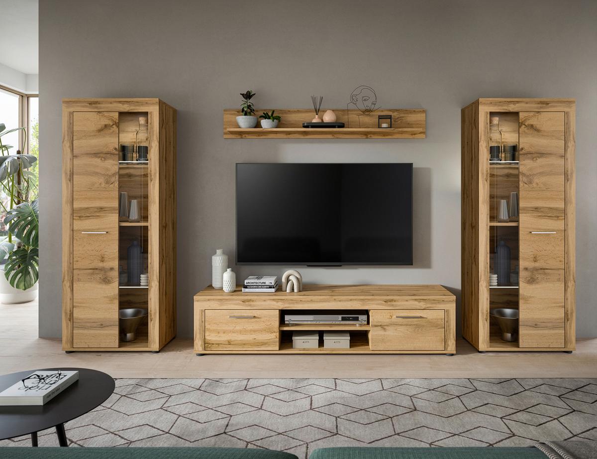 ANSAMBLU MOBILIER CAMERA DE Z JAM - stejar Wotan, Design, sticlă/material pe bază de lemn (310/159/35cm) - Modern Living