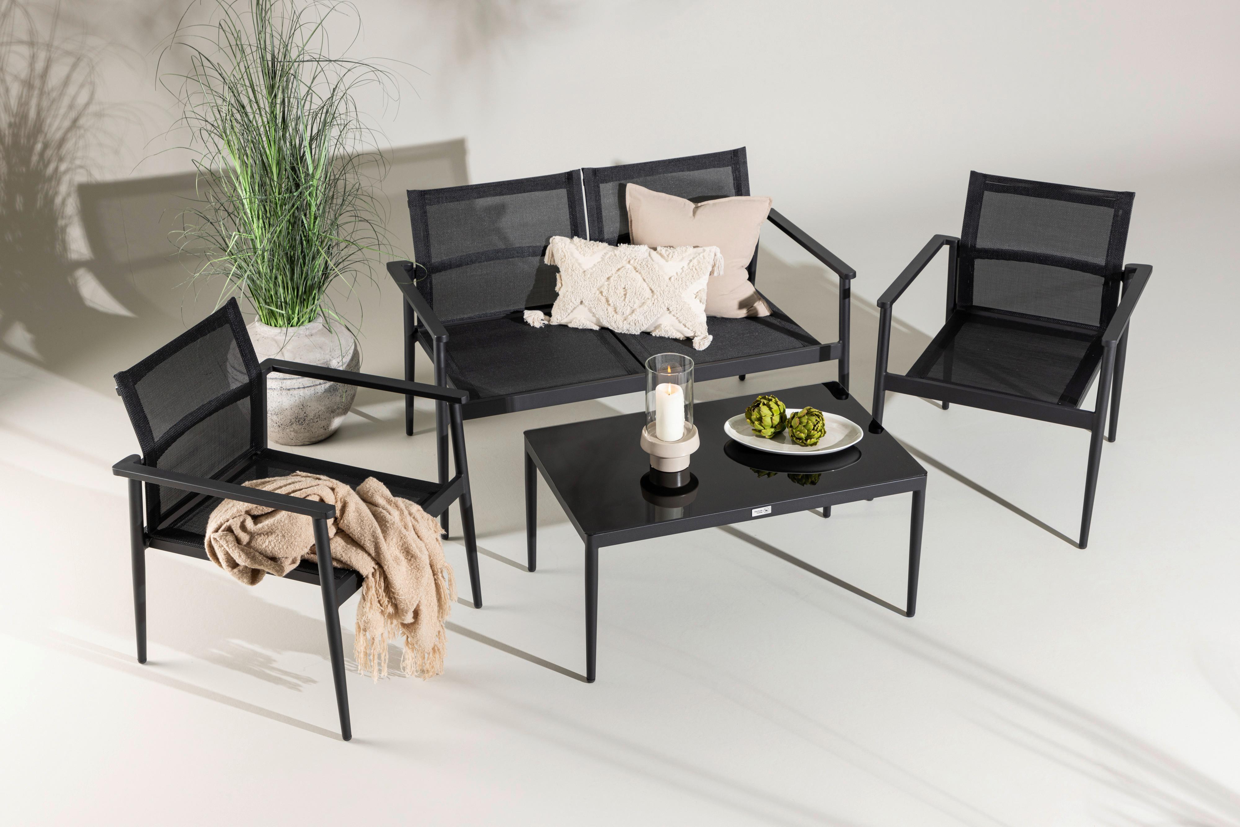 GARTENGARNITUR BREAK - Schwarz, KONVENTIONELL, Glas/Textil - Gardenson
