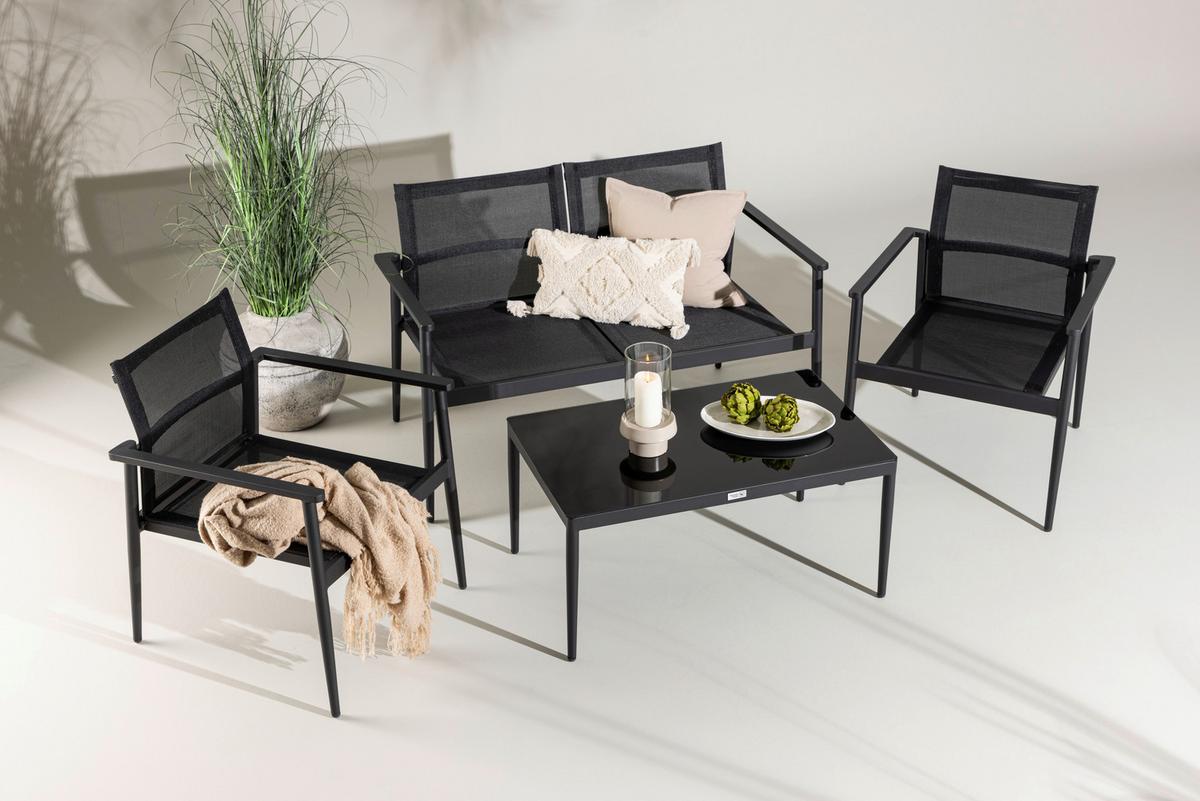 GARTENGARNITUR BREAK - Schwarz, KONVENTIONELL, Glas/Textil - Gardenson