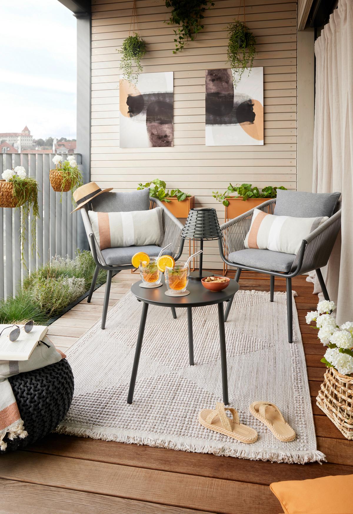 Balkonset Juri in Anthrazit/Hellgrau - Anthrazit/Hellgrau, Modern, Kunststoff/Textil (60/79/64cm) - Mömax