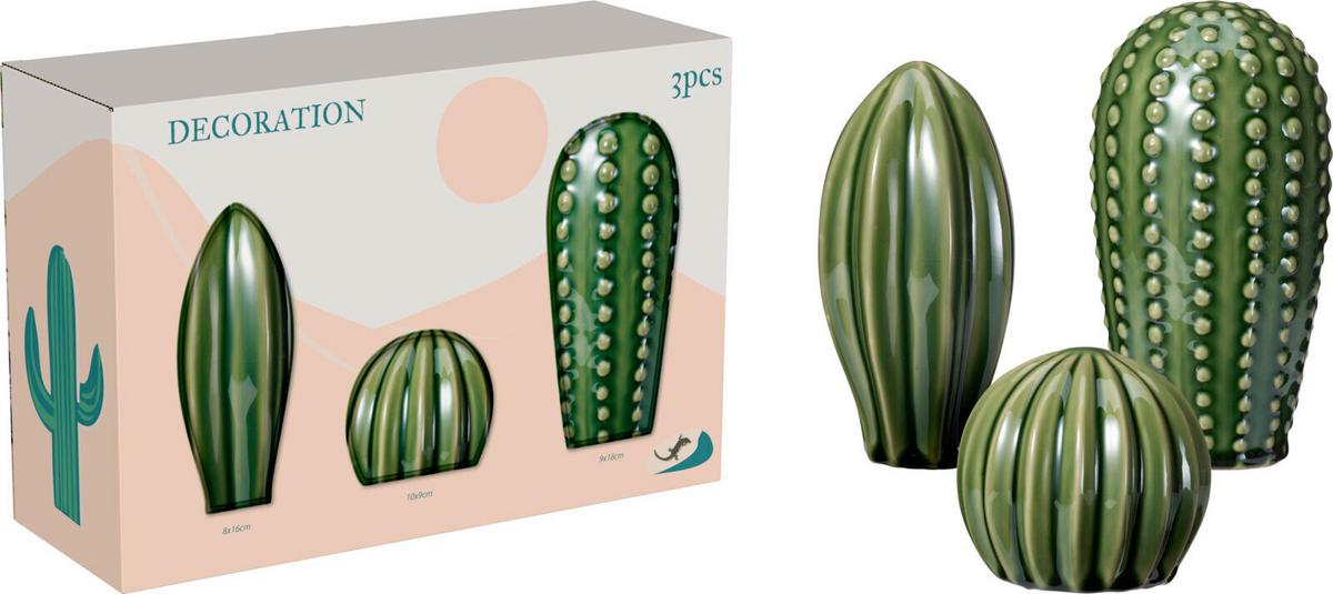 Dekor Kaktusz Szett 3db-Os Cactus - zöld, kerámia