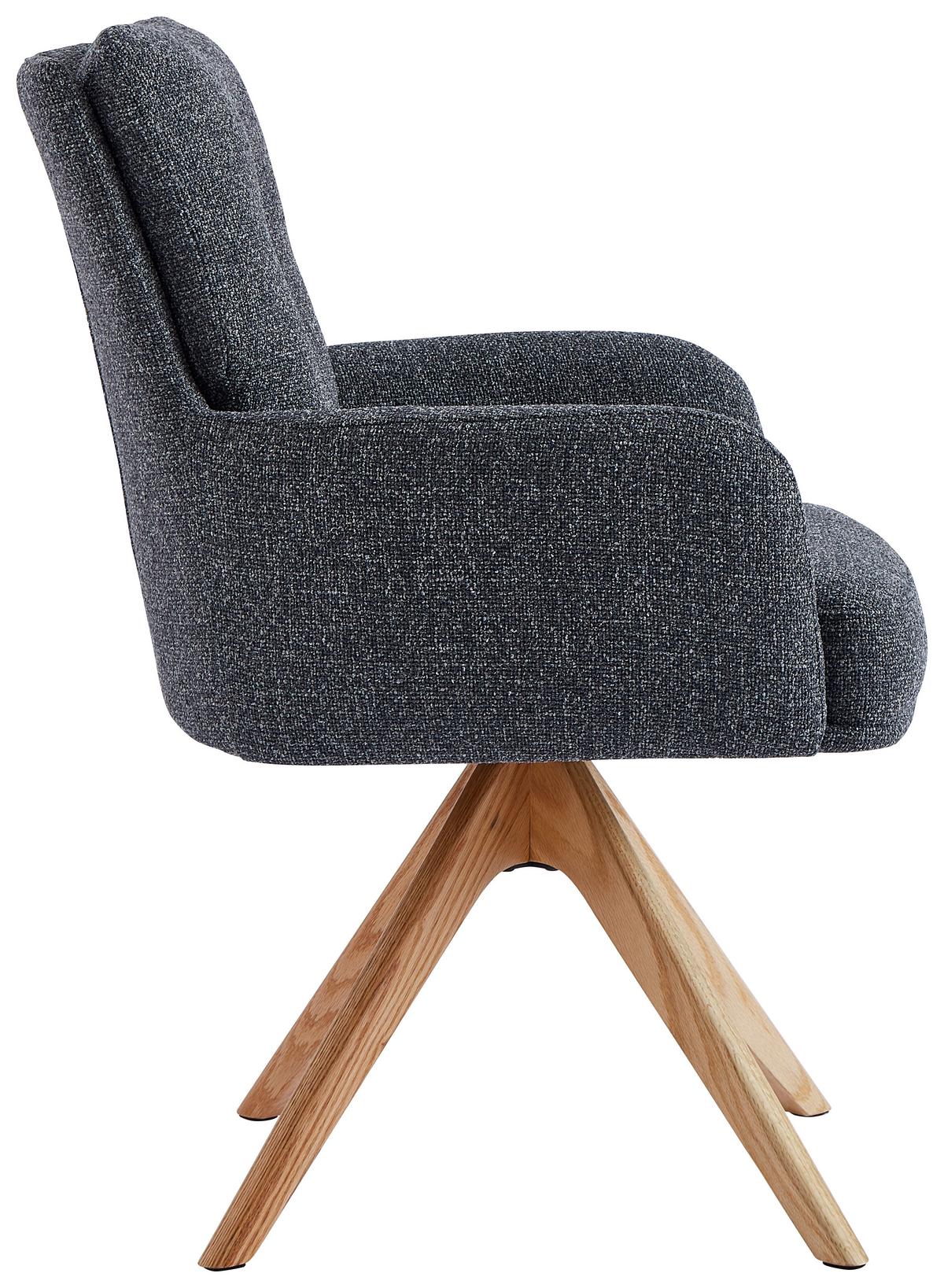 KRZESŁO Z PODŁOKIETNIKAMI MOLLY -EXKLUSIV- - kolor dębowy/antracytowy, Design, drewno/tkanina (60,5/88/67cm) - Novel