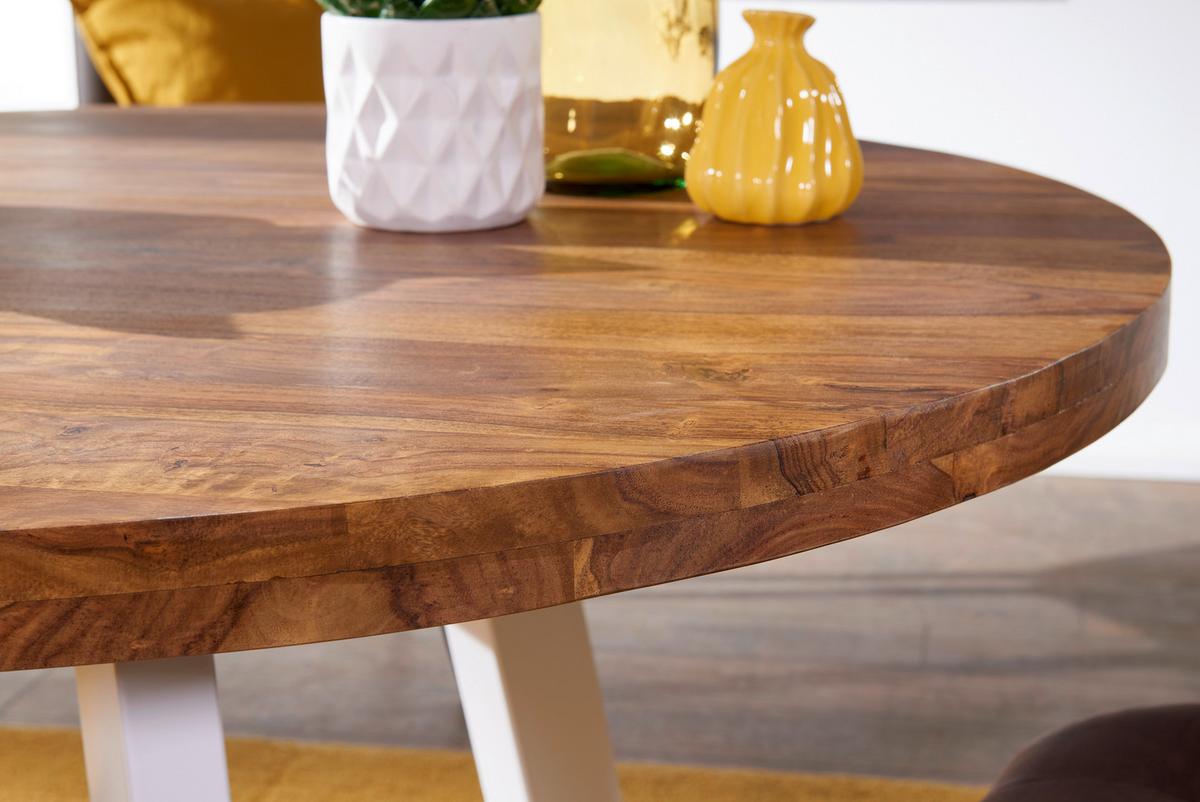 Jedilna Miza Repa, Pravi Les, Ø 130cm - bela/barve indijskega rožnega lesa, Design, kovina/les (130/77cm) - MID.YOU