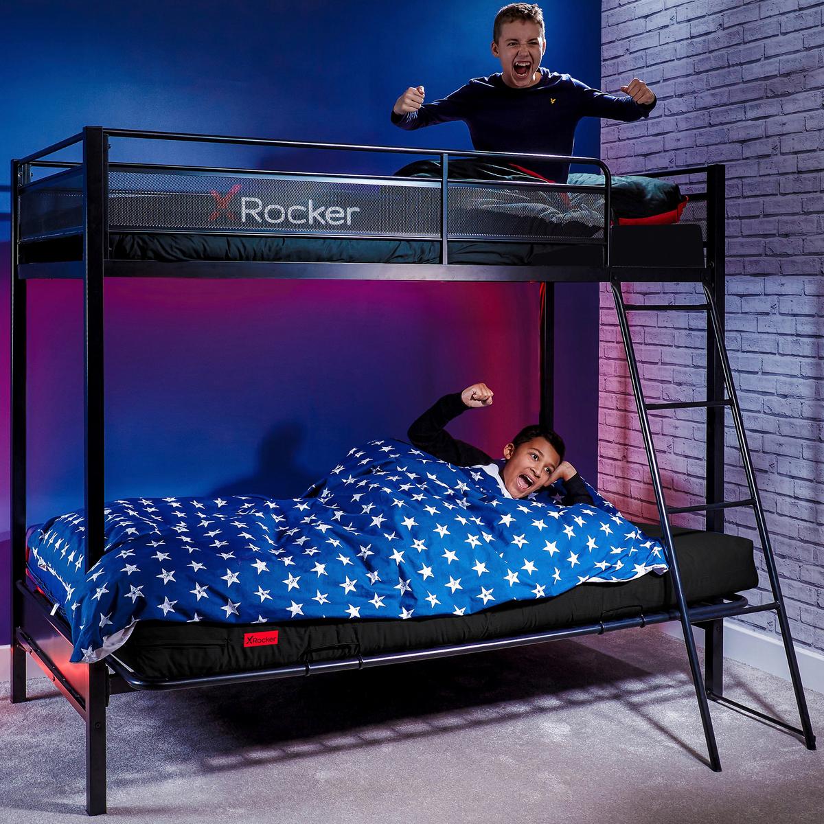 Etagenbett DBL Futon 90x190cm Schwarz - Schwarz, MODERN, Metall (90/190cm) - X Rocker