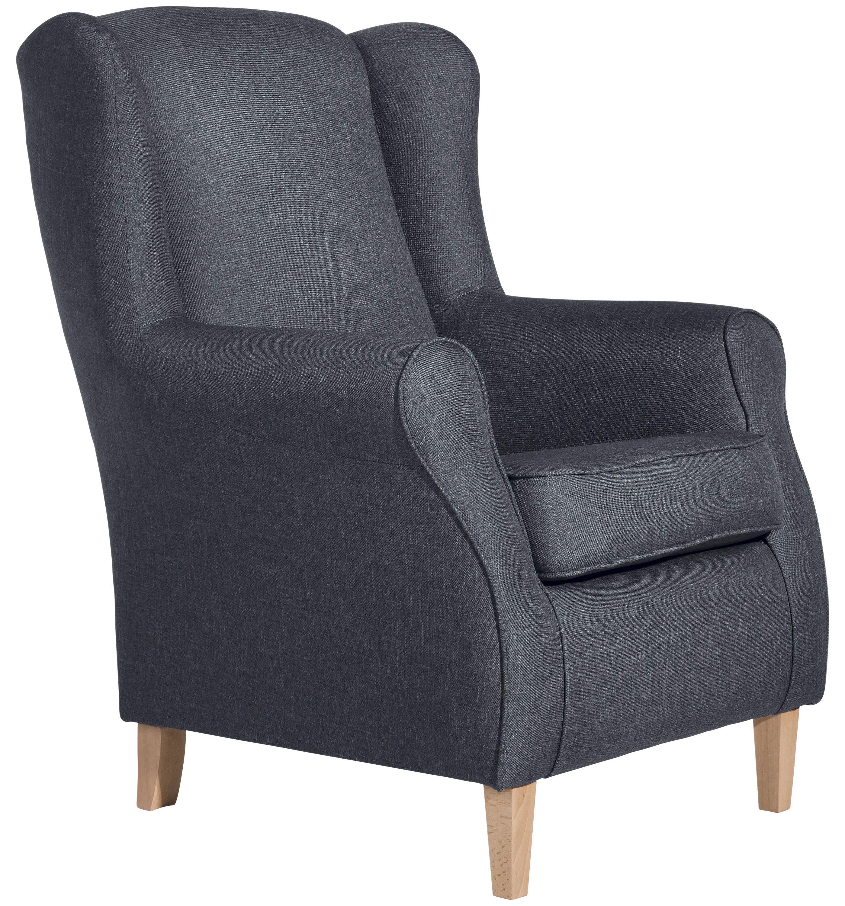 Ohrensessel Lorris Blaugrau Flachgewebe - Buchefarben/Blaugrau, Design, Holz/Textil (77/103/86cm) - Max Winzer