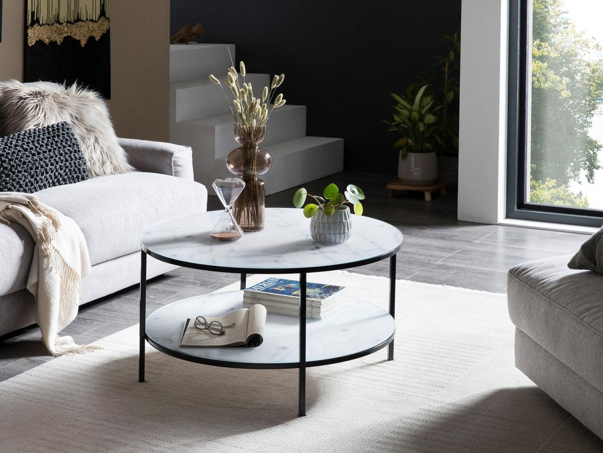 Klubska Miza Marble, Bela, Črna - črna/bela, Design, kovina/steklo (80/45cm) - Livetastic