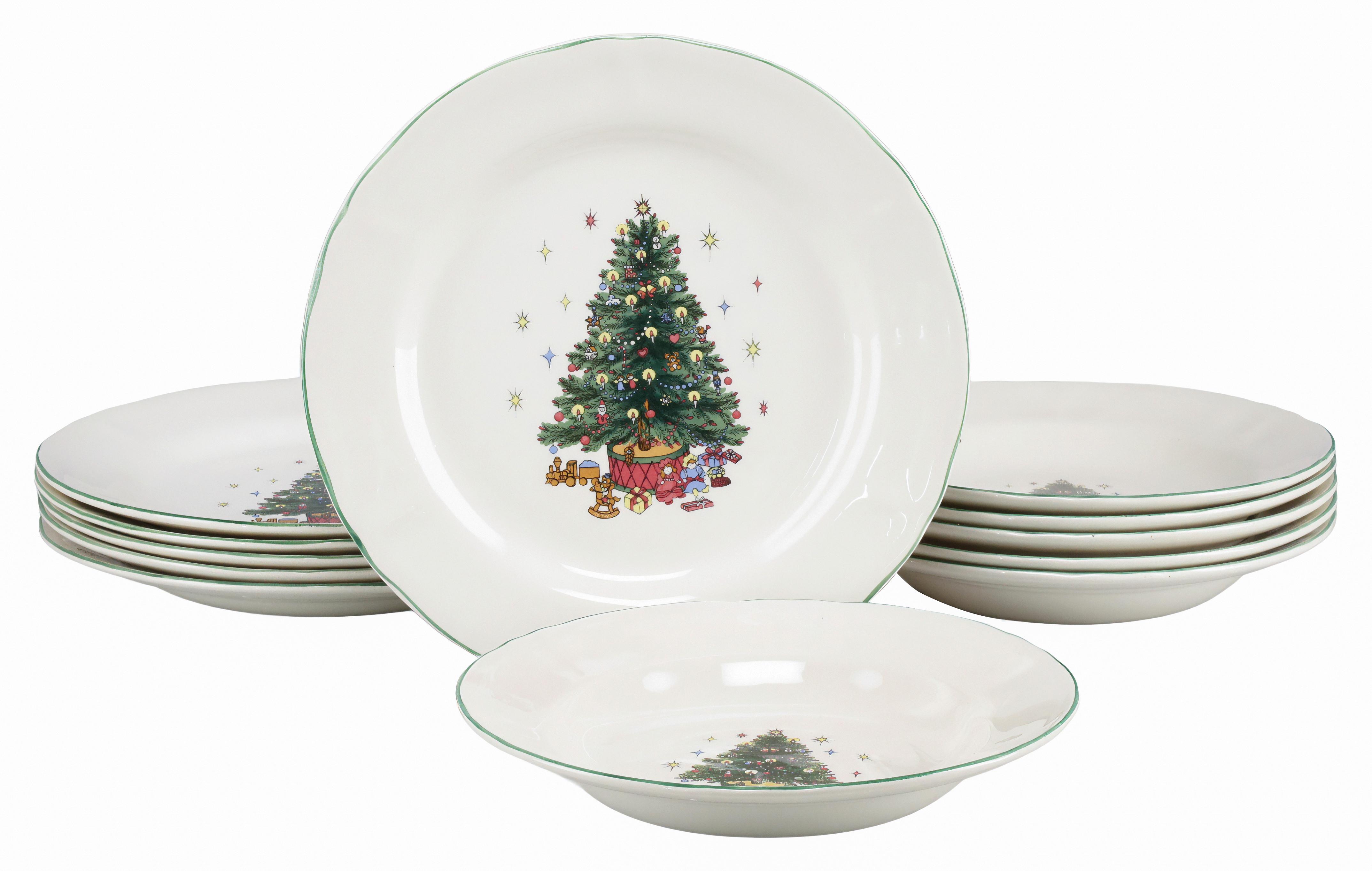 Tafelservice Tannenbaum Multicolor/Weiß, 12-teilig - Multicolor/Weiß, Basics, Keramik - Creatable