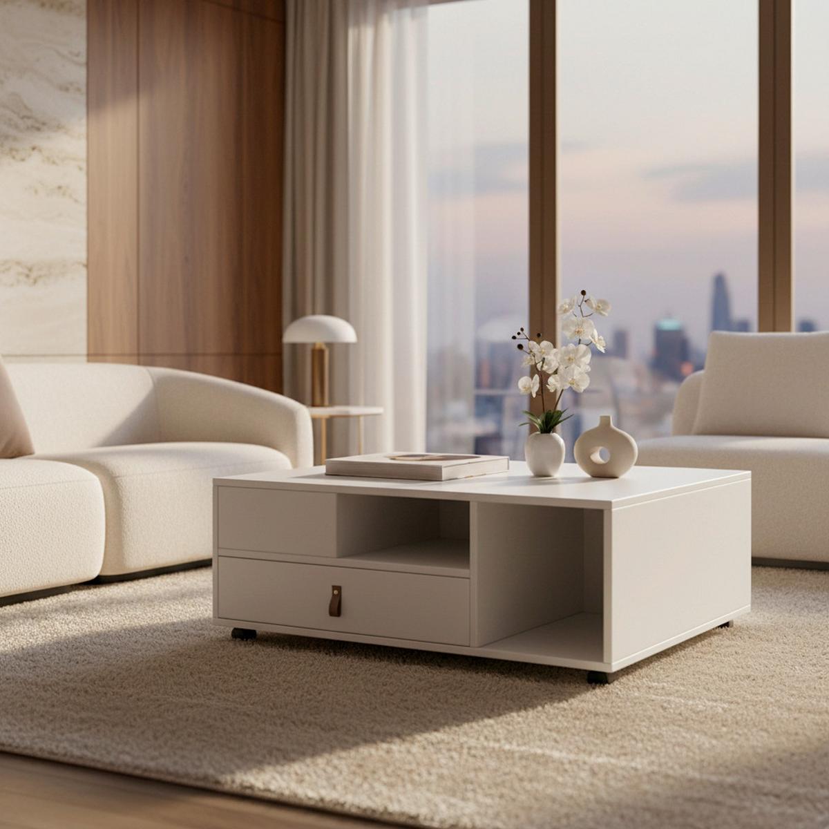 Couchtisch Mick Weiß MDF - Braun/Weiß, MODERN, Holzwerkstoff/Kunststoff (74/88/35cm) - Bessagi Home