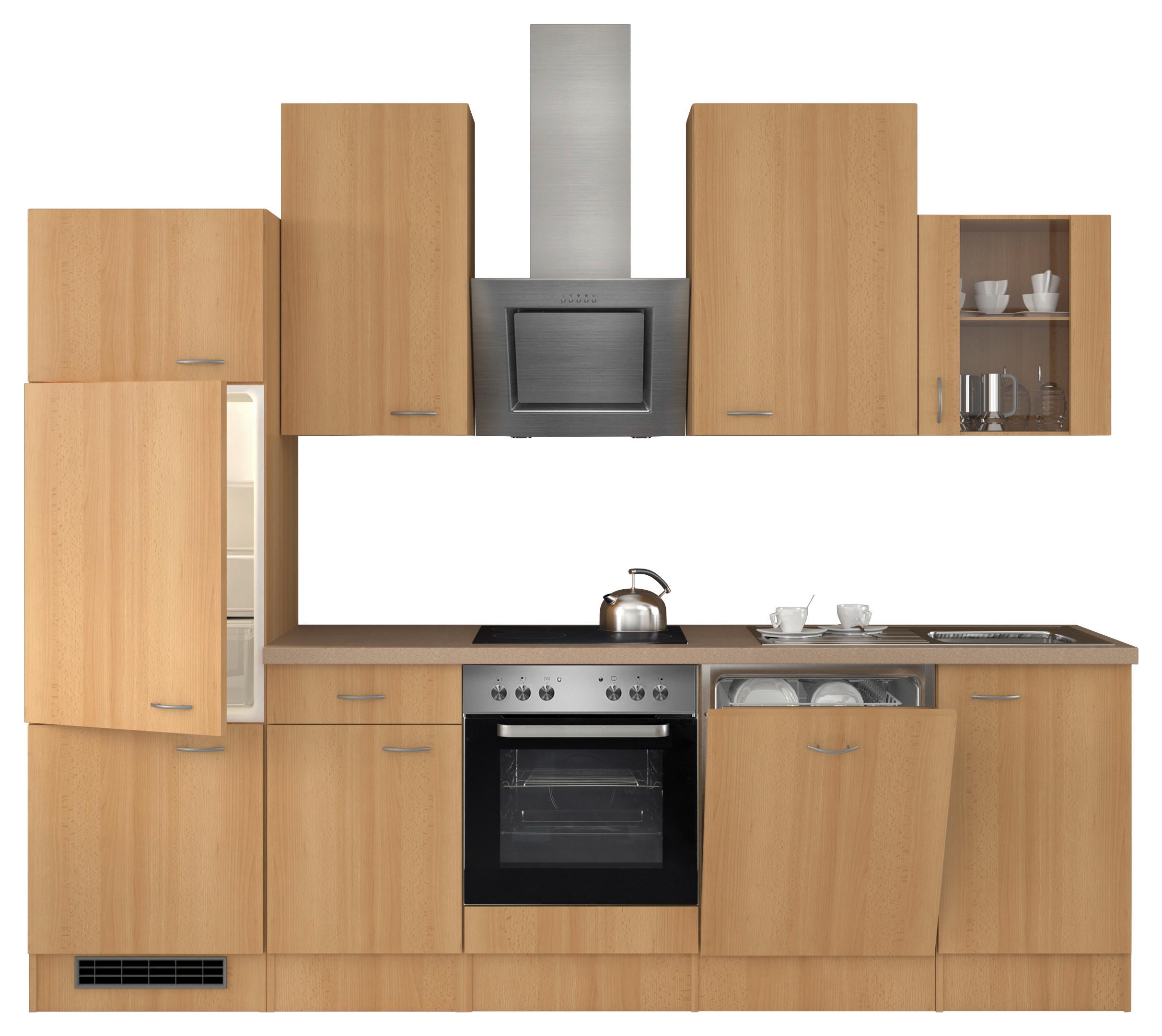 Kuhinjski Blok Z Aparati Nano, Barva Bukve - barve nerjavečega jekla/barve bukve, Moderno, umetna masa/steklo (280cm) - FlexWell