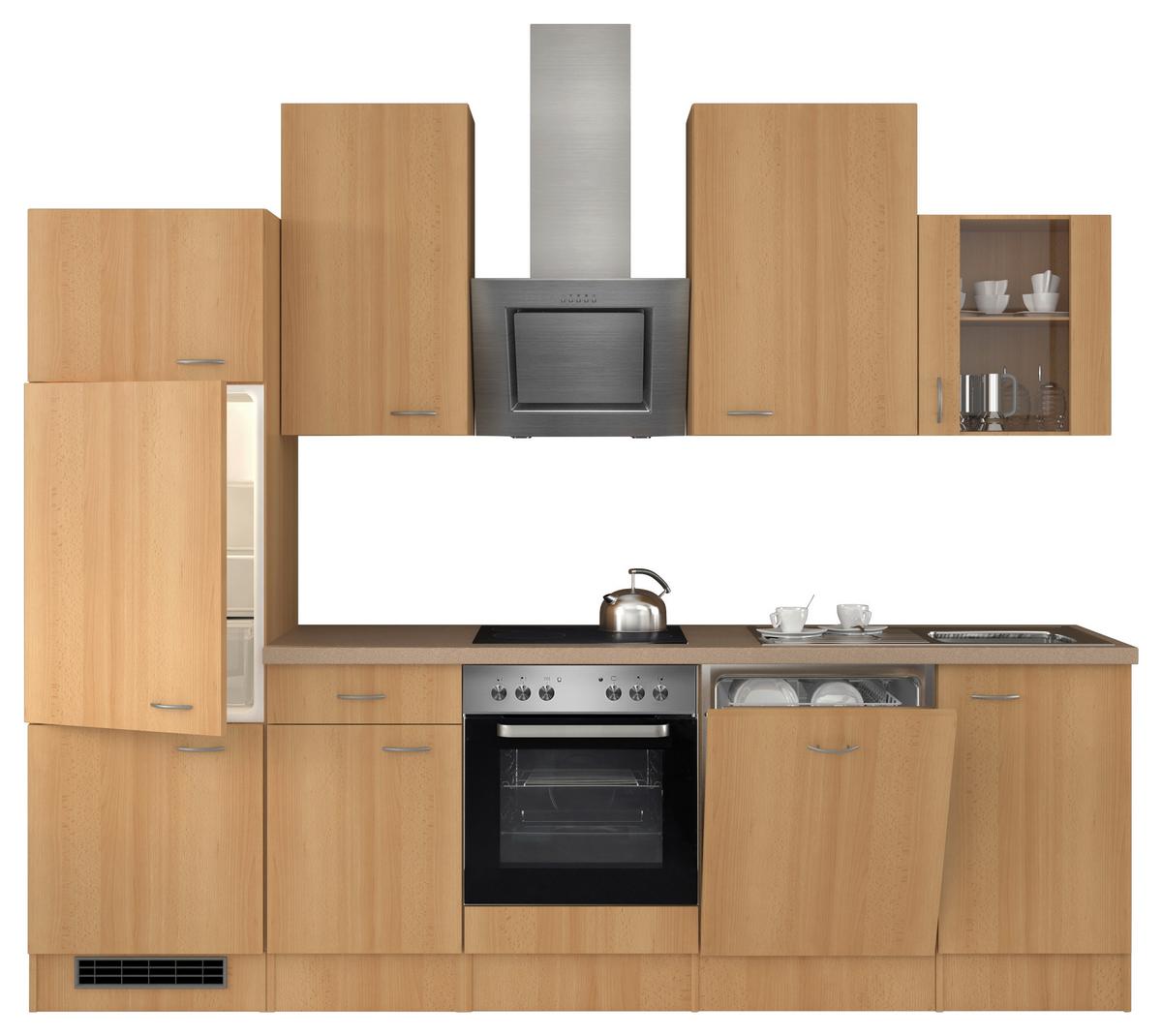 Kuhinjski Blok Z Aparati Nano, Barva Bukve - barve nerjavečega jekla/barve bukve, Moderno, umetna masa/steklo (280cm) - FlexWell