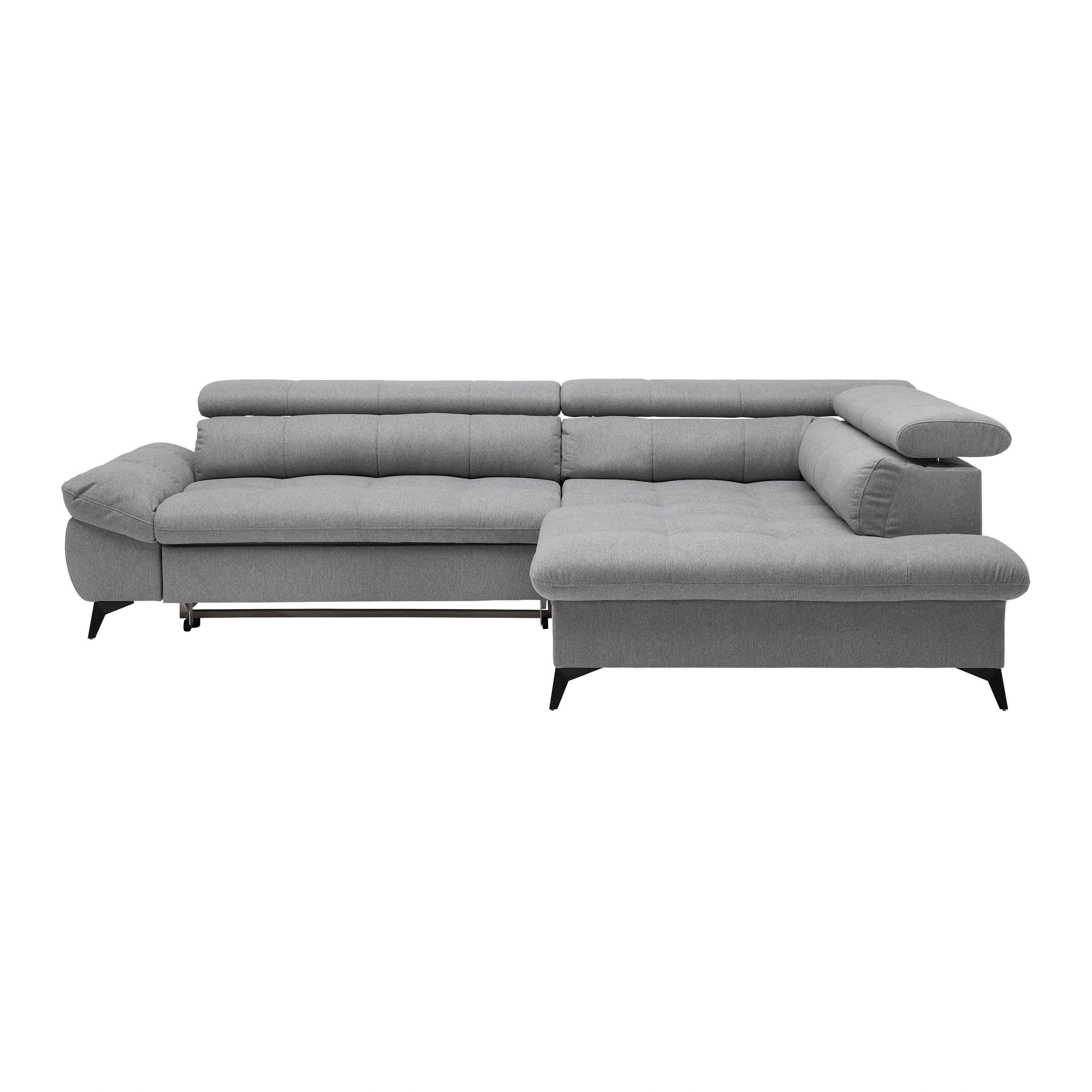 Wohnlandschaft Alberto Hellgrau mit Bettfunktion - Hellgrau/Schwarz, MODERN, Textil/Metall (201/78/296cm) - Mömax