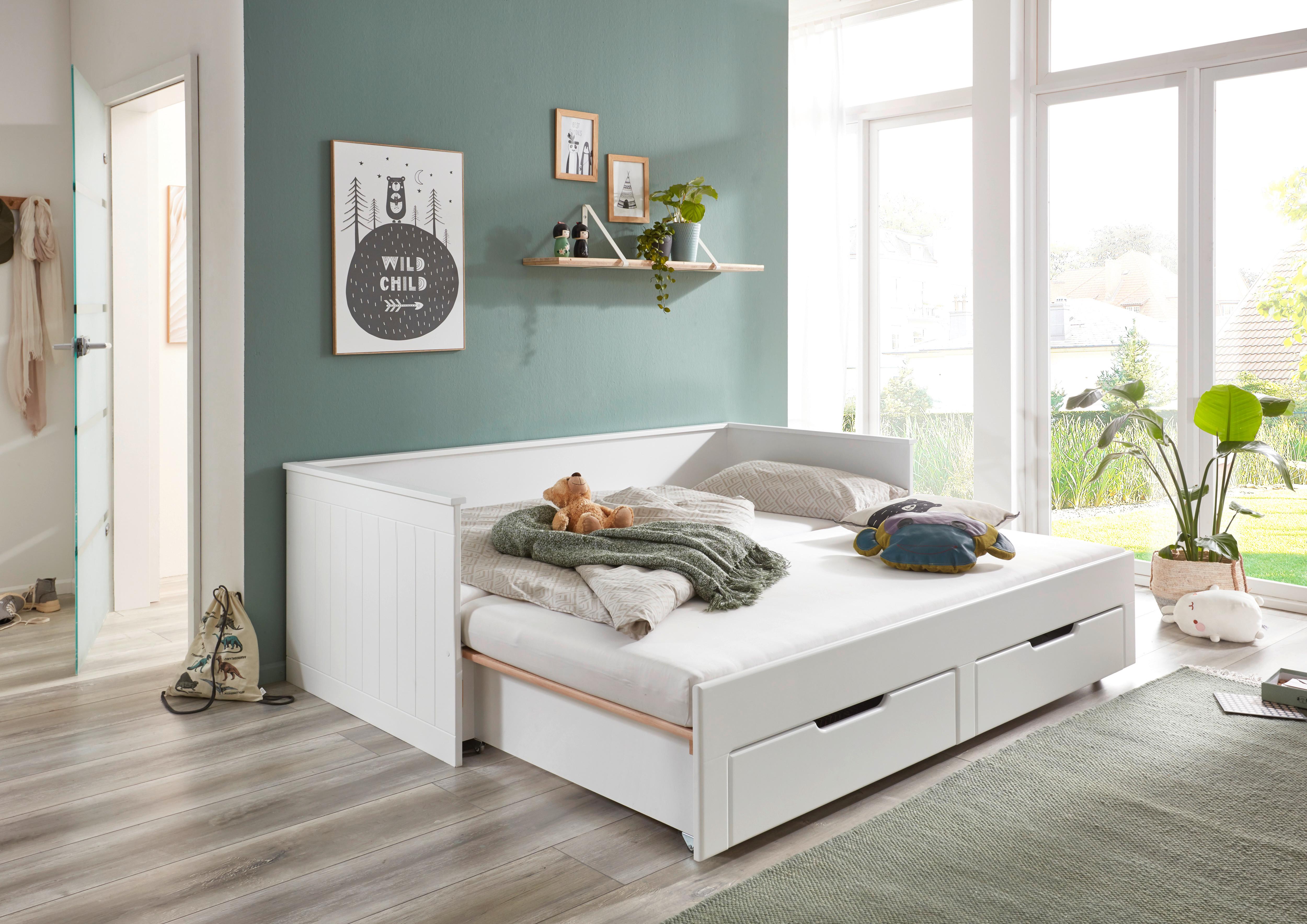 Raztegljiva Postelja Clara, Bela, 90-180x200 - bela/barve bukve, Basics, leseni material/les (90/200cm) - P & B